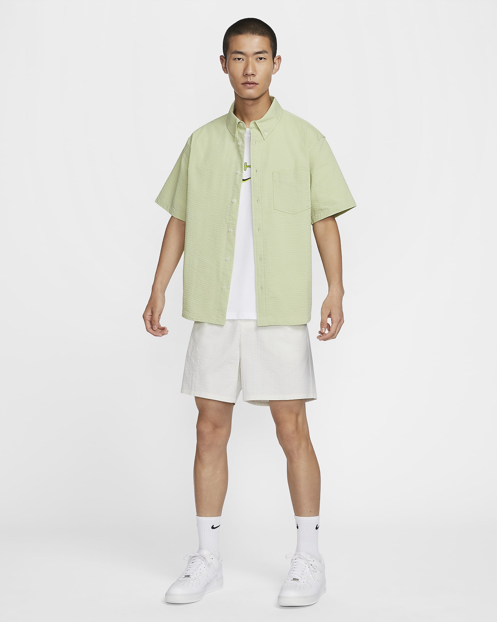 Nike Life Men's Short-Sleeve Seersucker Button-Down Shirt - Olive Aura/Olive Aura