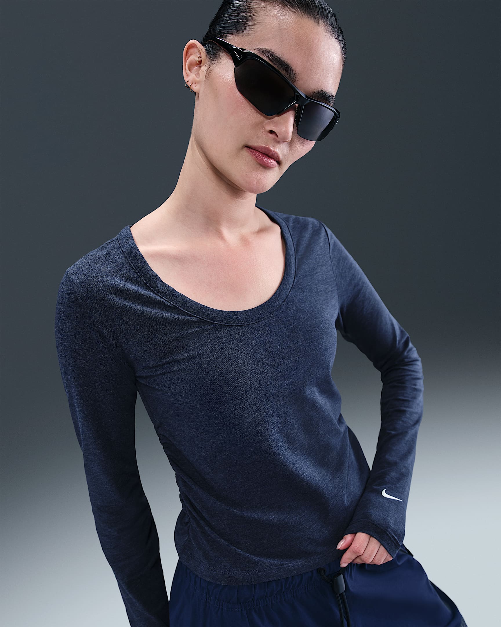 Playera de manga larga para mujer Nike Sportswear Chill Knit - Azul marino medianoche/Jaspeado/Vela
