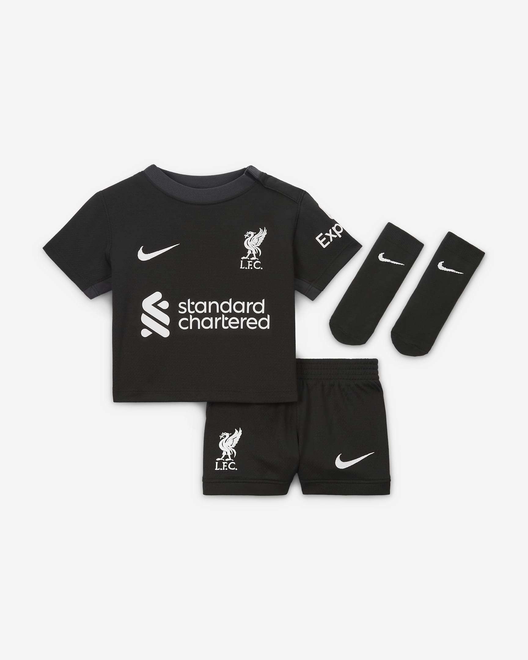 Trzyczęściowy strój piłkarski dla niemowląt i maluchów Nike Liverpool F.C. Stadium 2024/25 (wersja wyjazdowa) – replika - Night Forest/Anthracite/Sail