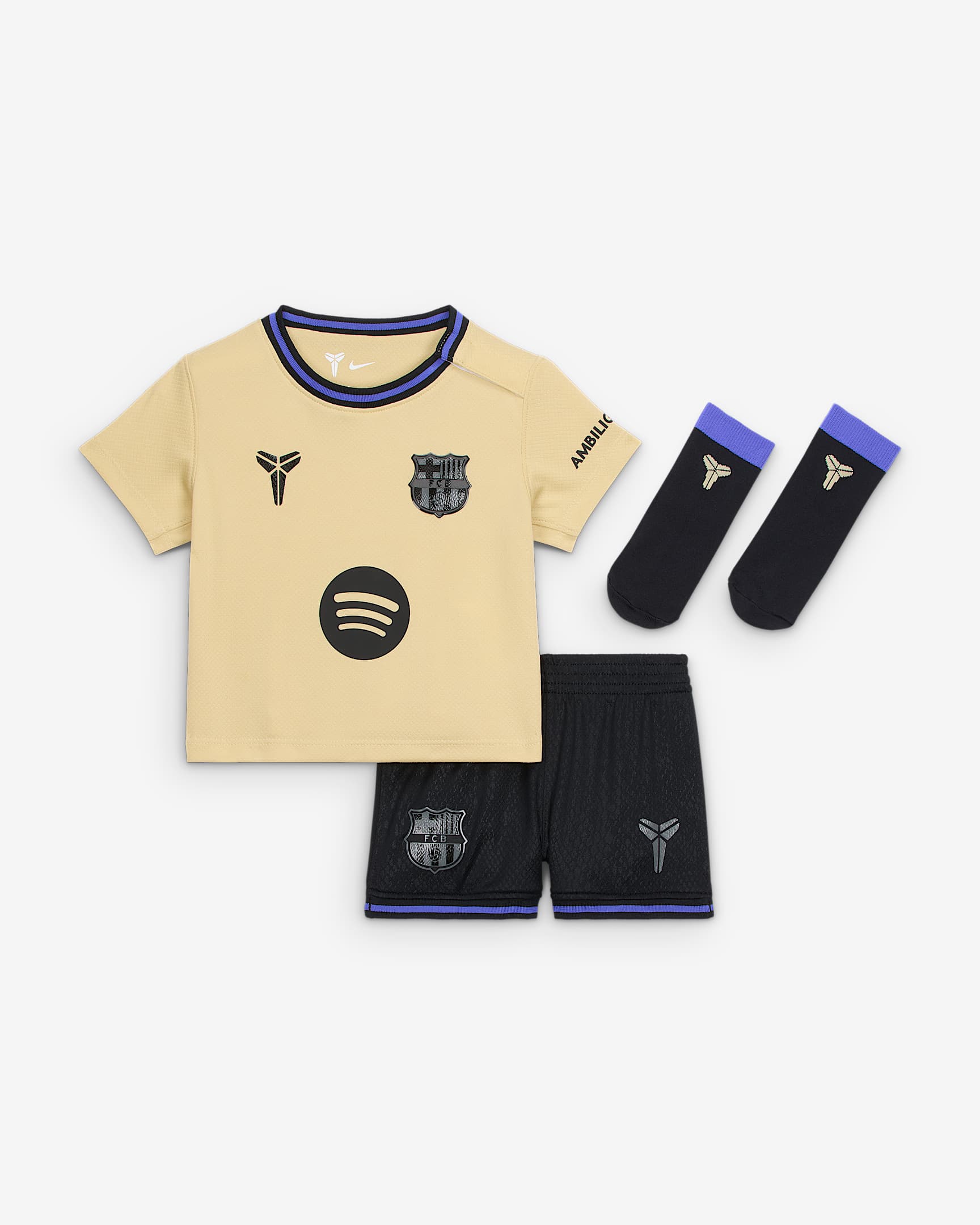 FC Barcelona 2025/26 Stadium Away Baby/Toddler Kobe Soccer Replica 3-Piece Kit - Team Gold/Persian Violet/Black/Black