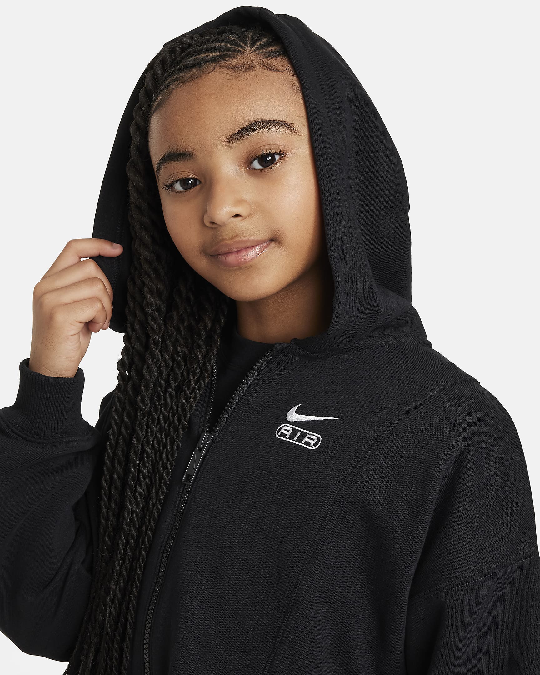 Nike Air Girls' French Terry Full-Zip Hoodie - Black/White