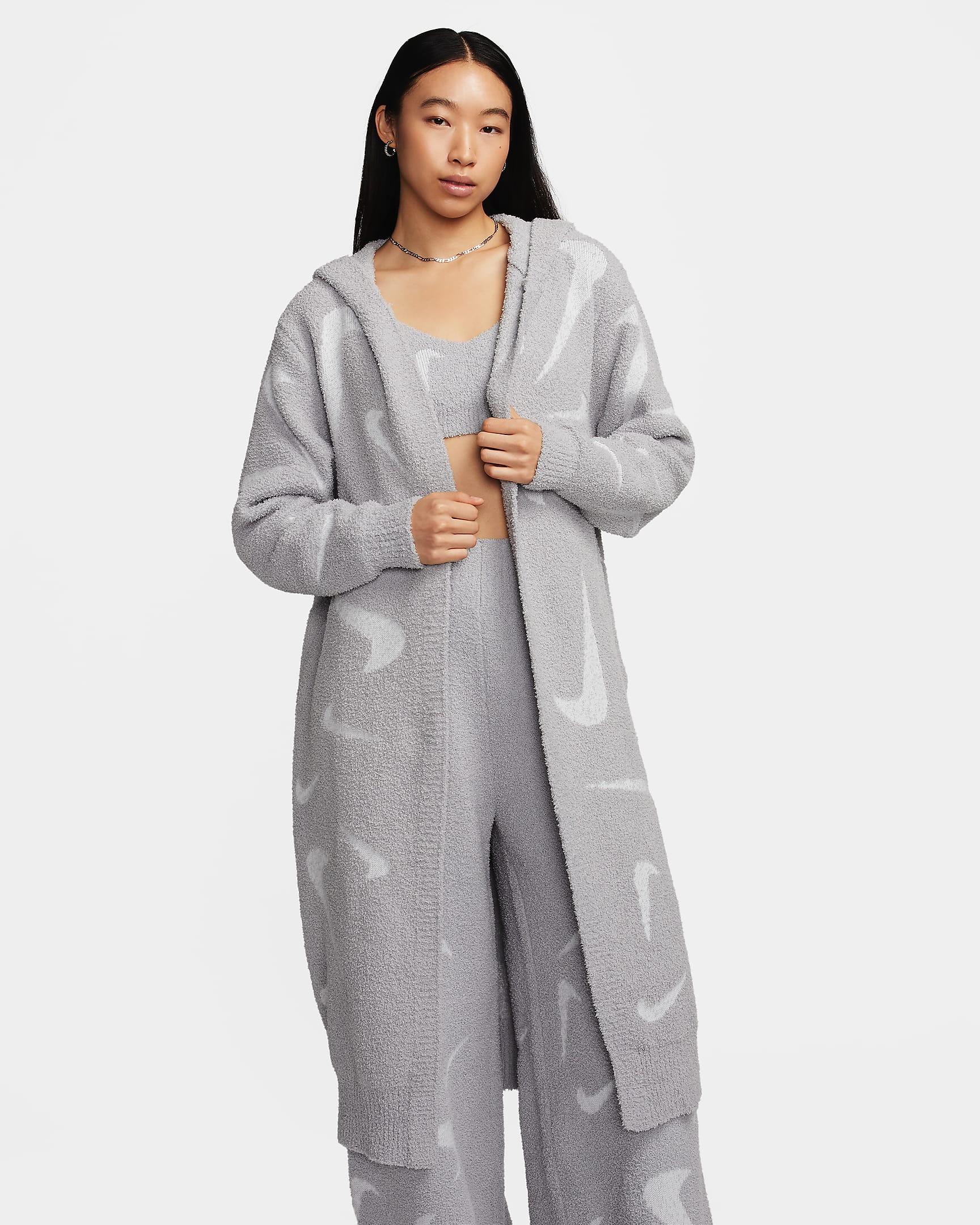 Nike Sportswear Phoenix Cozy Bouclé Women's Loose Long Knit Cardigan - Light Smoke Grey/Photon Dust