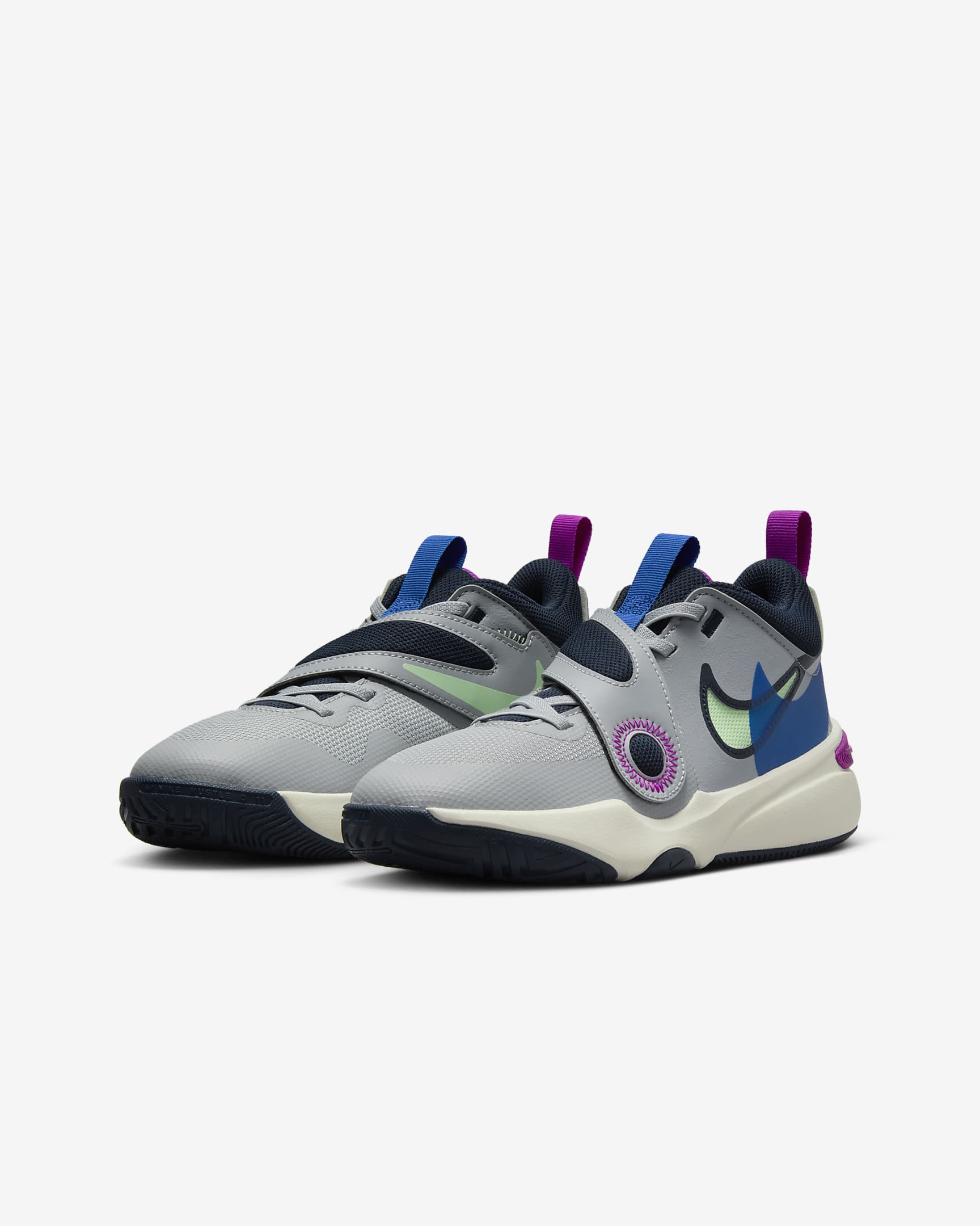 Nike Team Hustle D 11 SE Big Kids' Basketball Shoes - Wolf Grey/Obsidian/Hyper Royal/Vapor Green