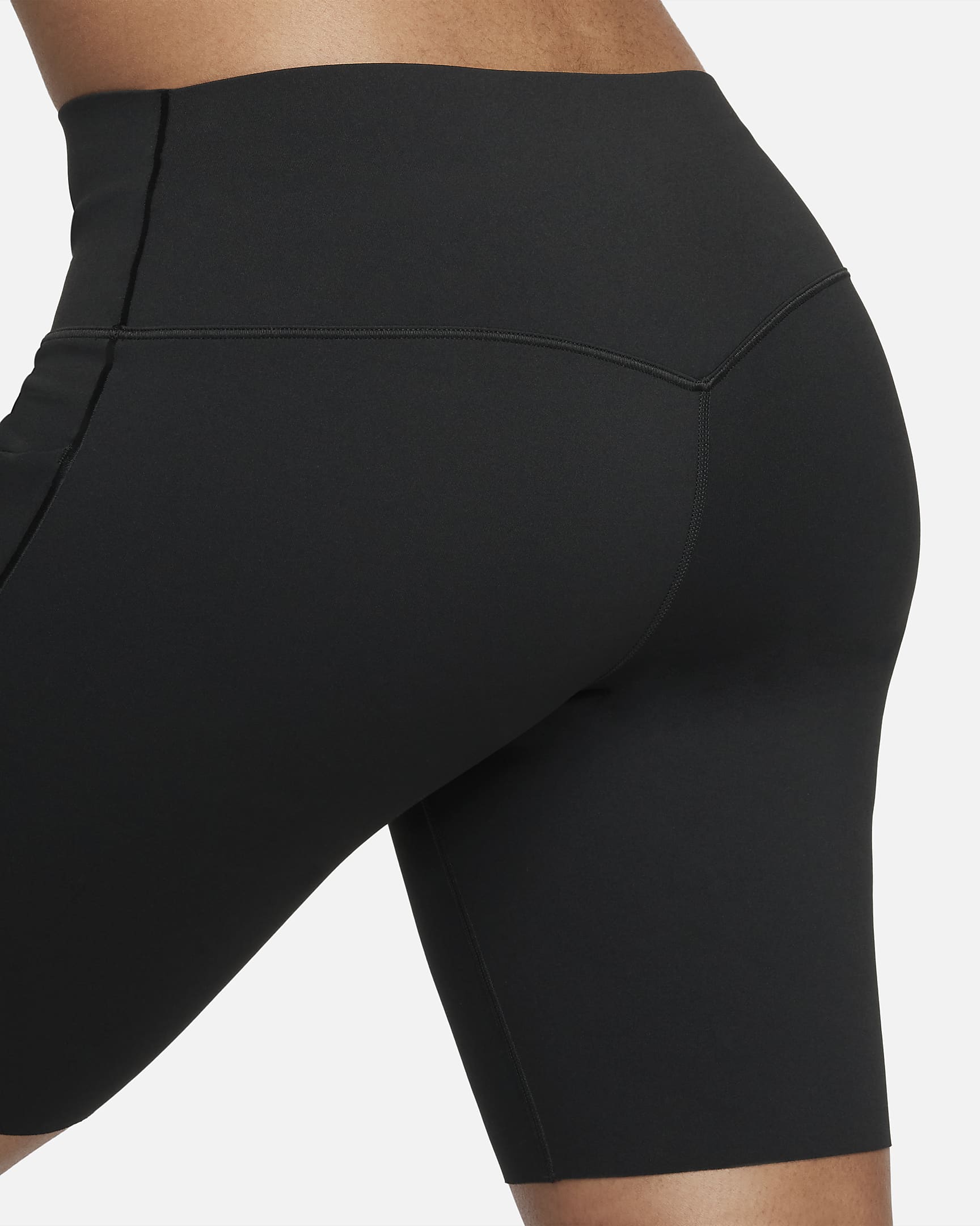 Shorts de ciclismo de 20 cm y tiro medio de media sujeción para mujer Nike Universa con bolsillos - Negro/Negro