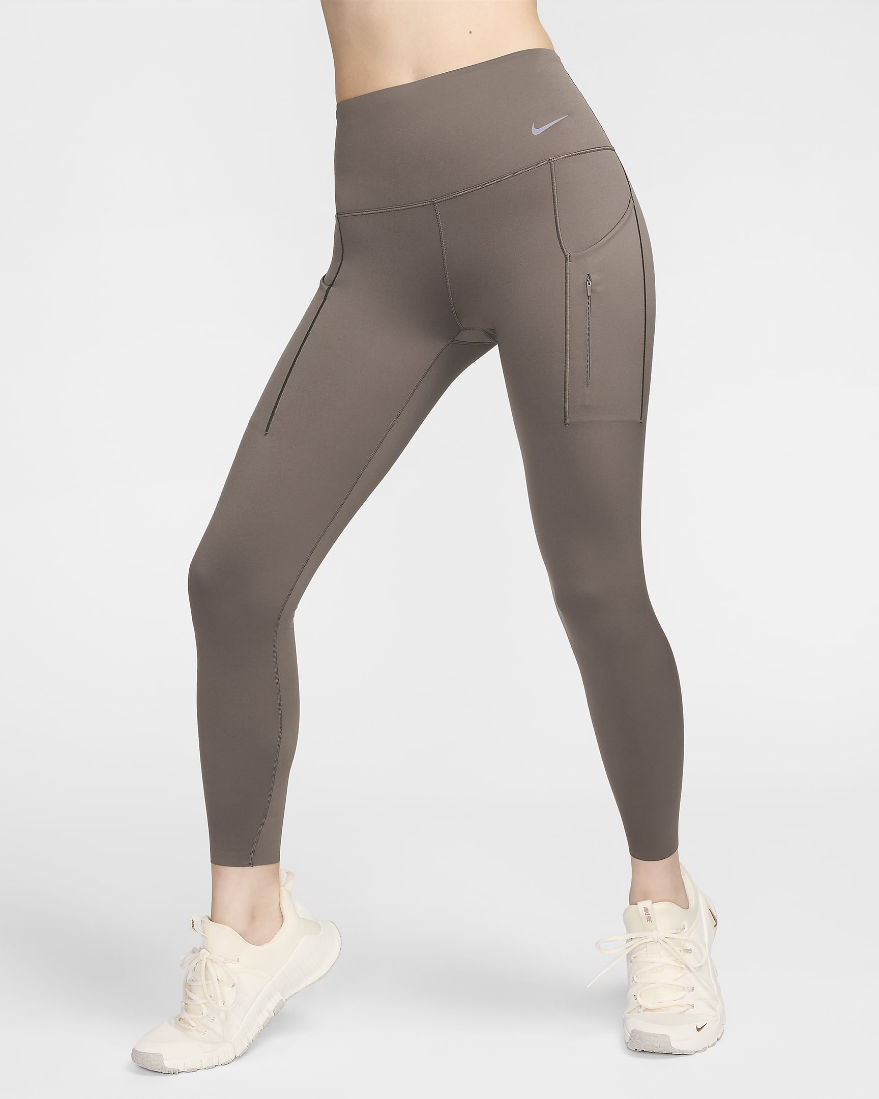 Nike Go Women's Firm-Support High-Waisted 7/8 Leggings with Pockets - Ironstone/Black