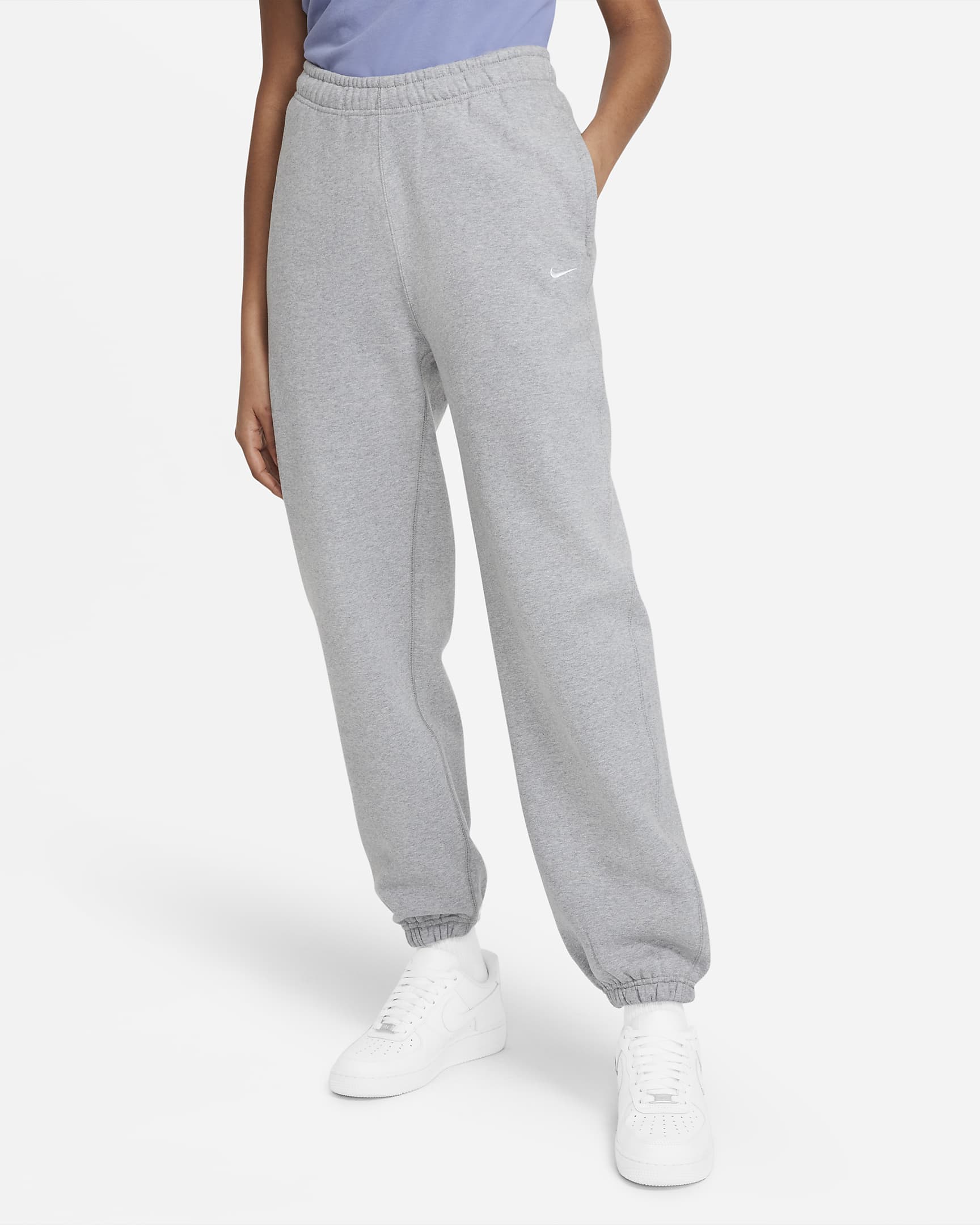 Damskie spodnie z dzianiny Nike Solo Swoosh - Dark Grey Heather/Biel