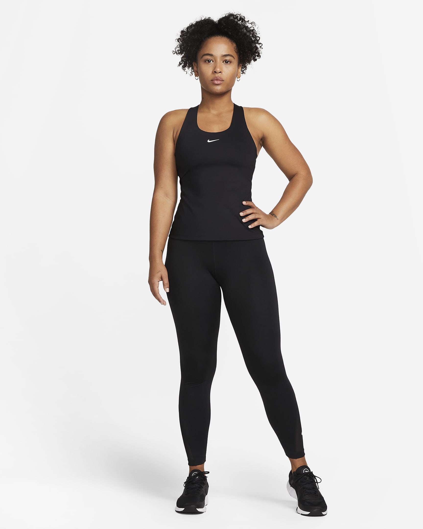 Nike Swoosh Orta Destekli Dolgulu Kadın Spor Sütyenli Atlet - Siyah/Siyah/Beyaz