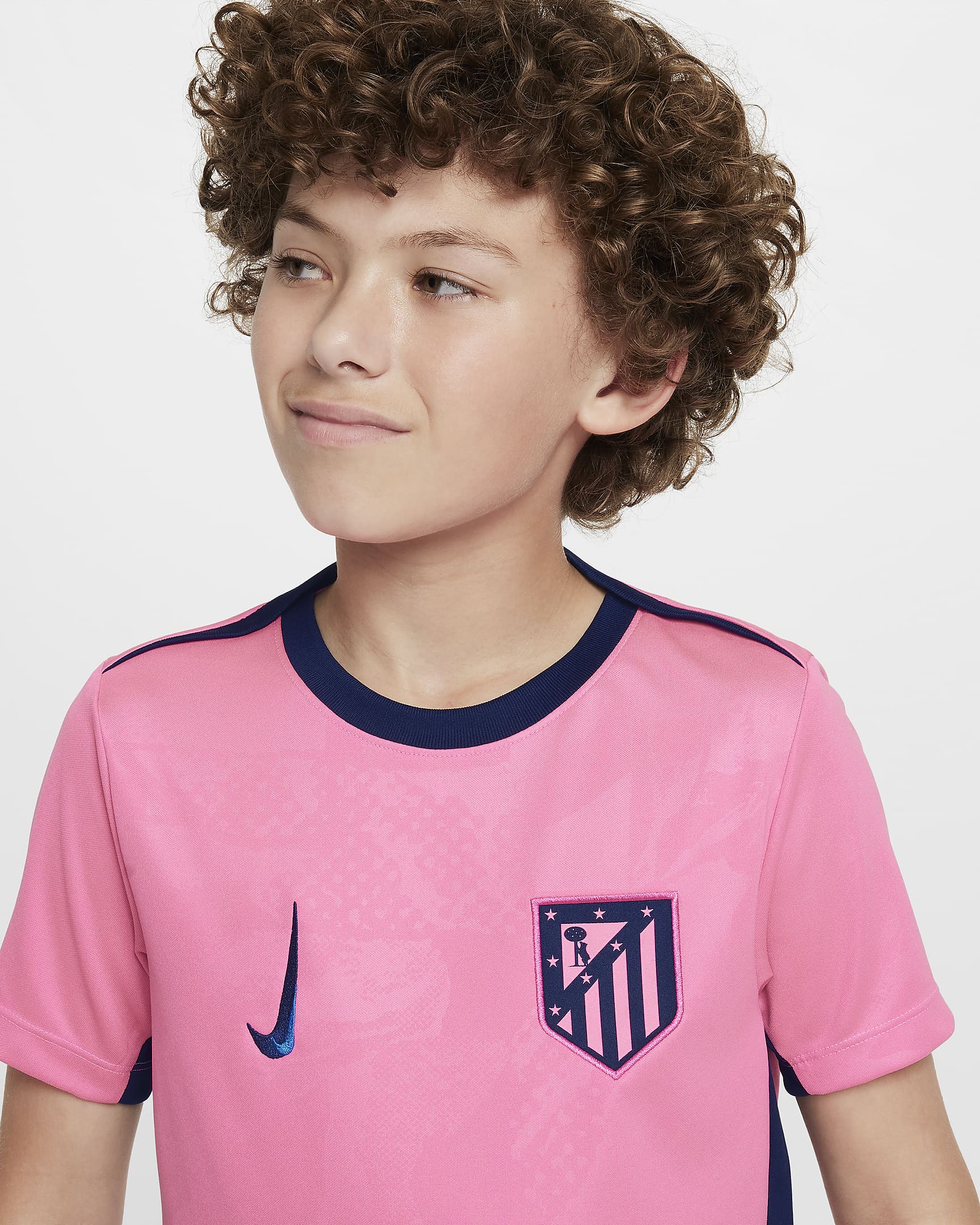 Atlético Madrid Academy Pro Third Nike Dri-FIT Pre-Match-Fußballoberteil (ältere Kinder) - Pink Glow/Blue Void/Blue Void