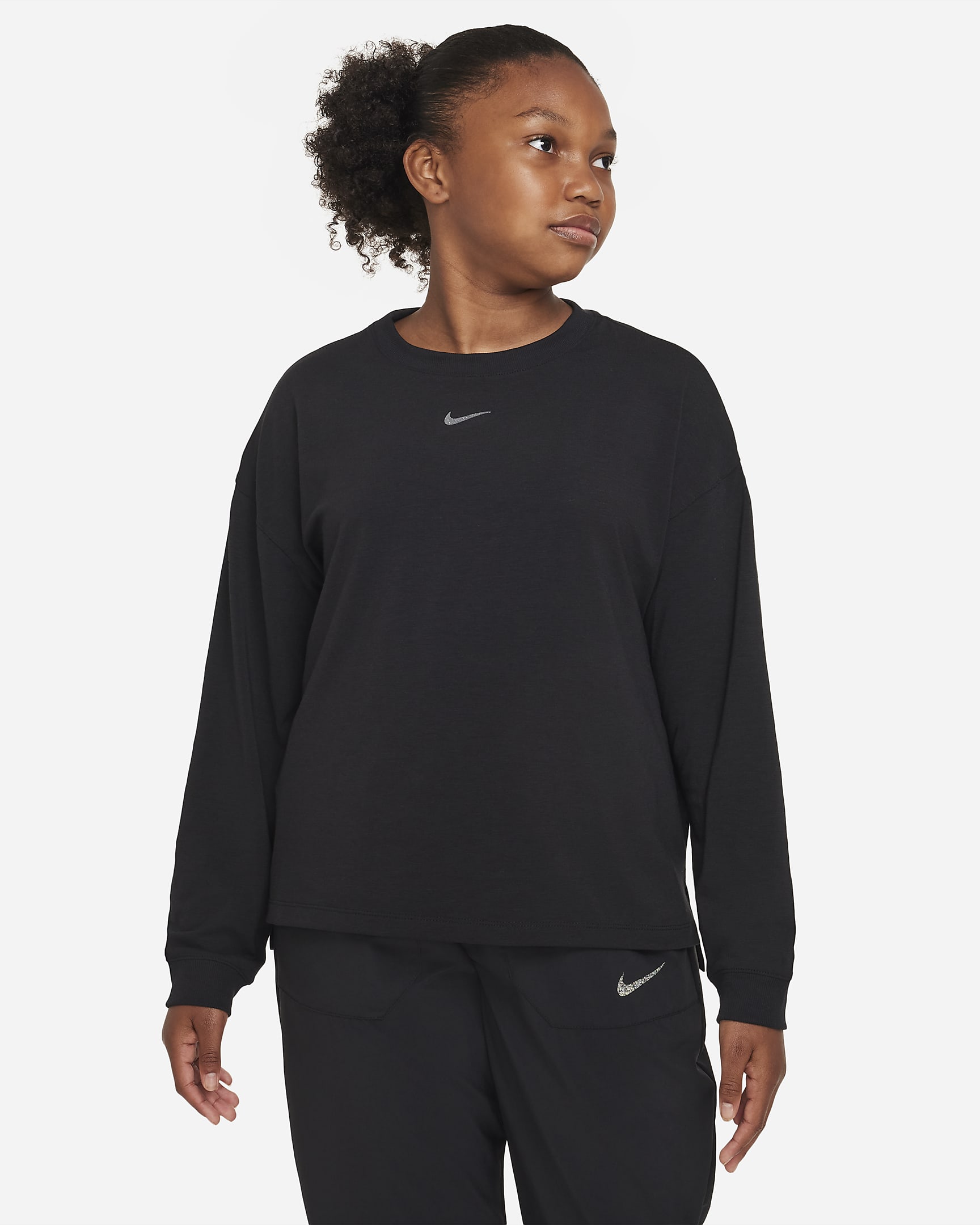 Nike Yoga Dri-FIT Big Kids' (Girls') Training Top (Extended Size) - Black
