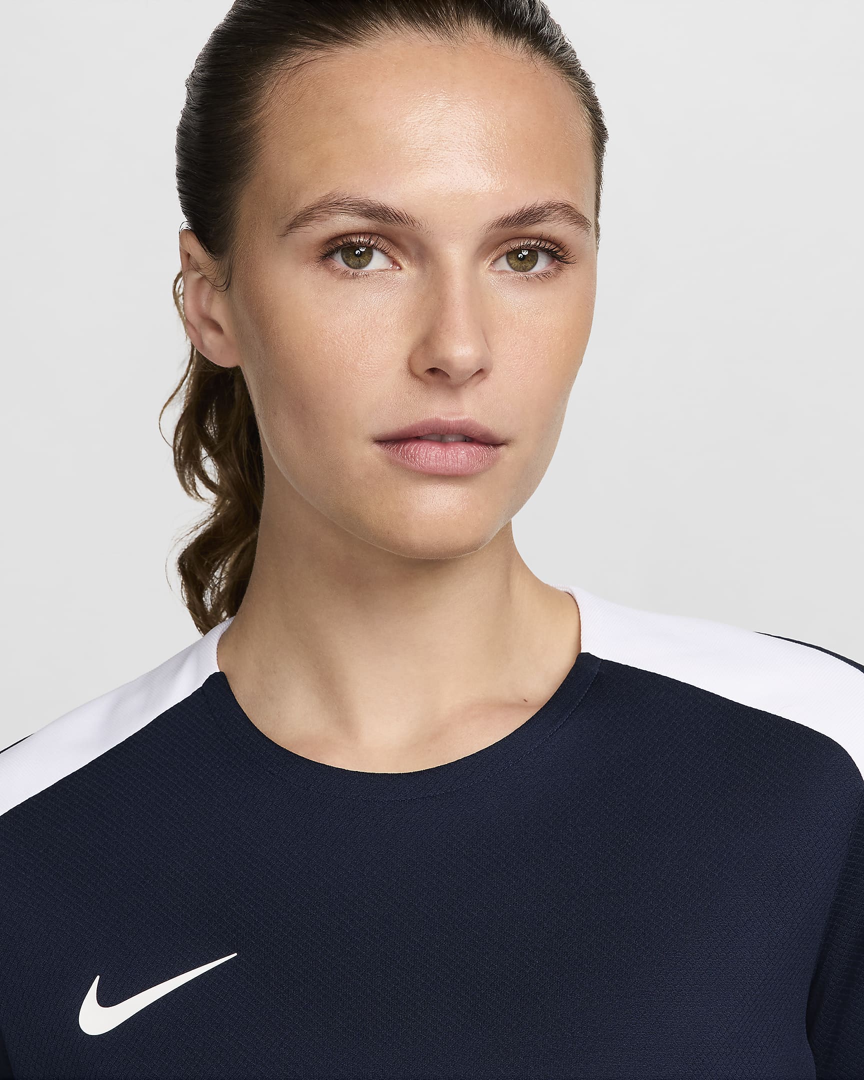 Damska koszulka piłkarska z krótkim rękawem Dri-FIT Nike Strike - Obsidian/Biel/Biel