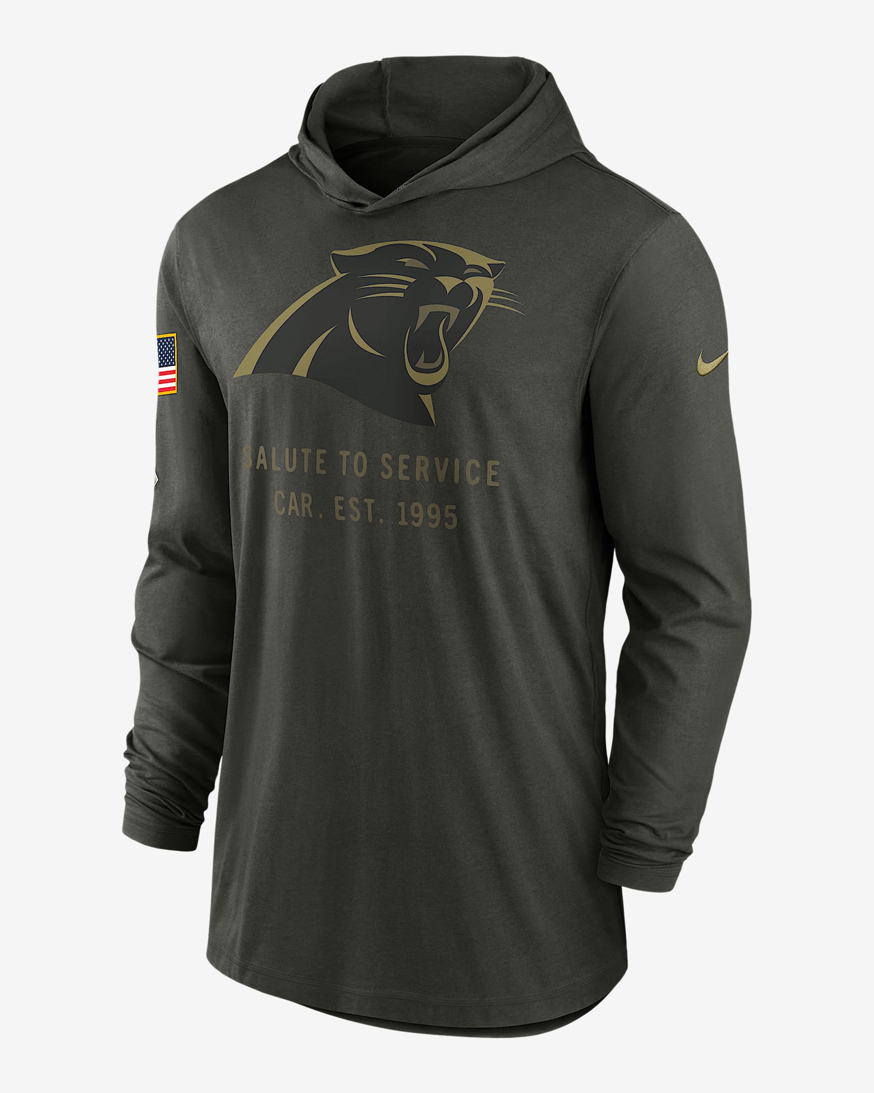 Carolina Panthers Salute to Service Sideline Men’s Nike Dri-FIT NFL Long-Sleeve Hooded Top - Forest Green