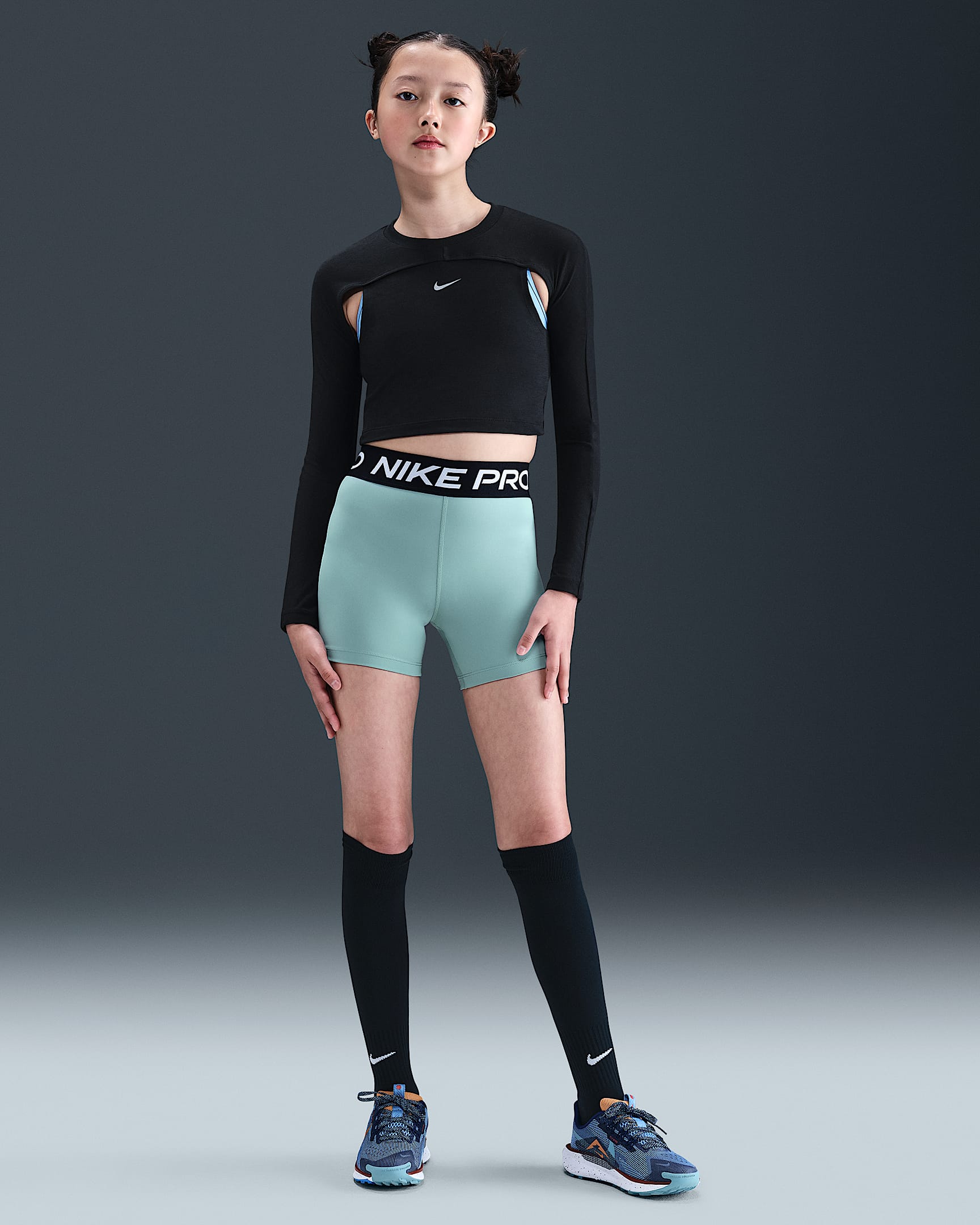 Nike Pro Girls' Dri-FIT 3" Shorts - Cannon/Black/White