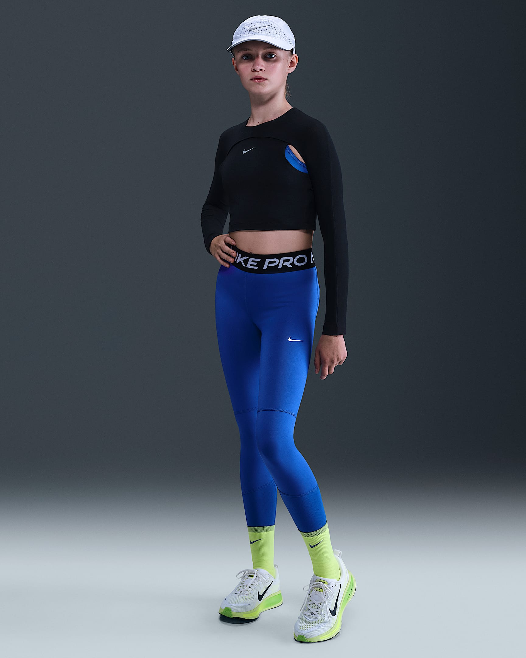 Nike Pro Dri-FIT Big Kids' (Girls') Leggings - Game Royal/Black/White