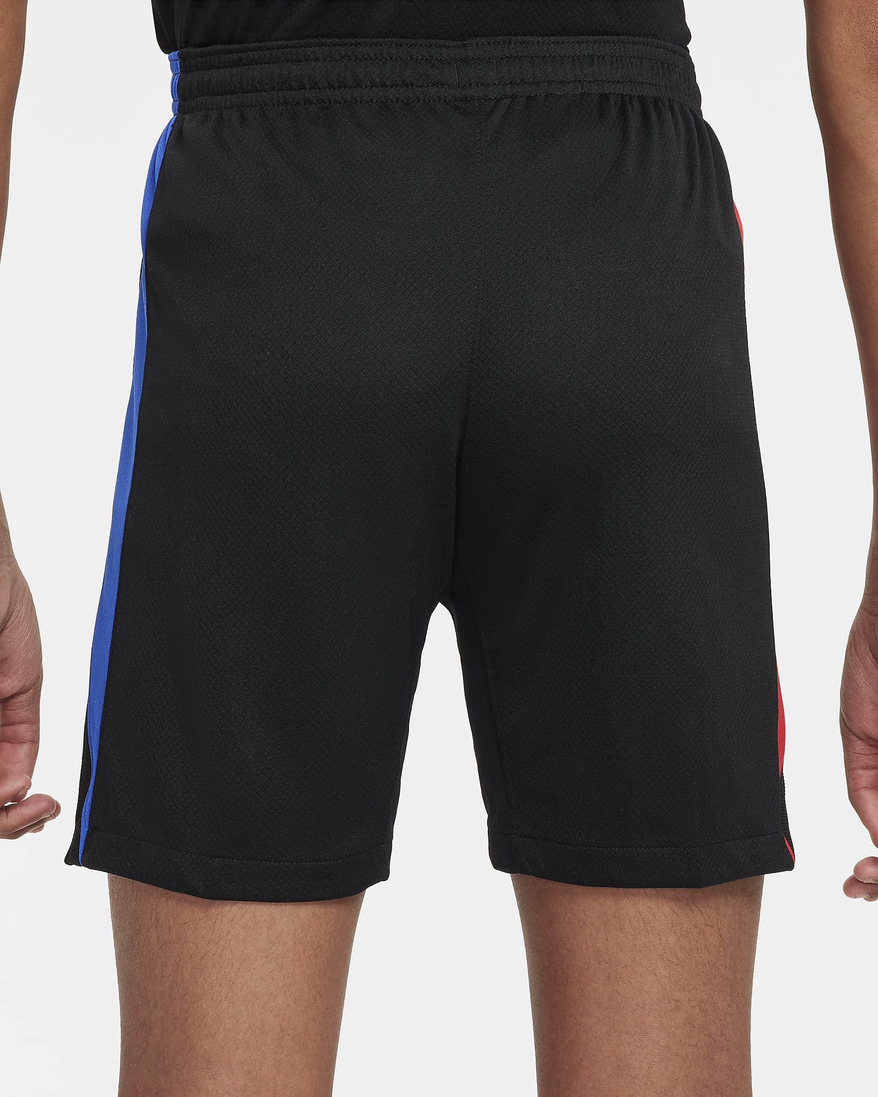 FC Barcelona 2024/25 Stadium Away Nike Replika-Fußballshorts mit Dri-FIT-Technologie (ältere Kinder) - Schwarz/University Red/Hyper Royal/Schwarz