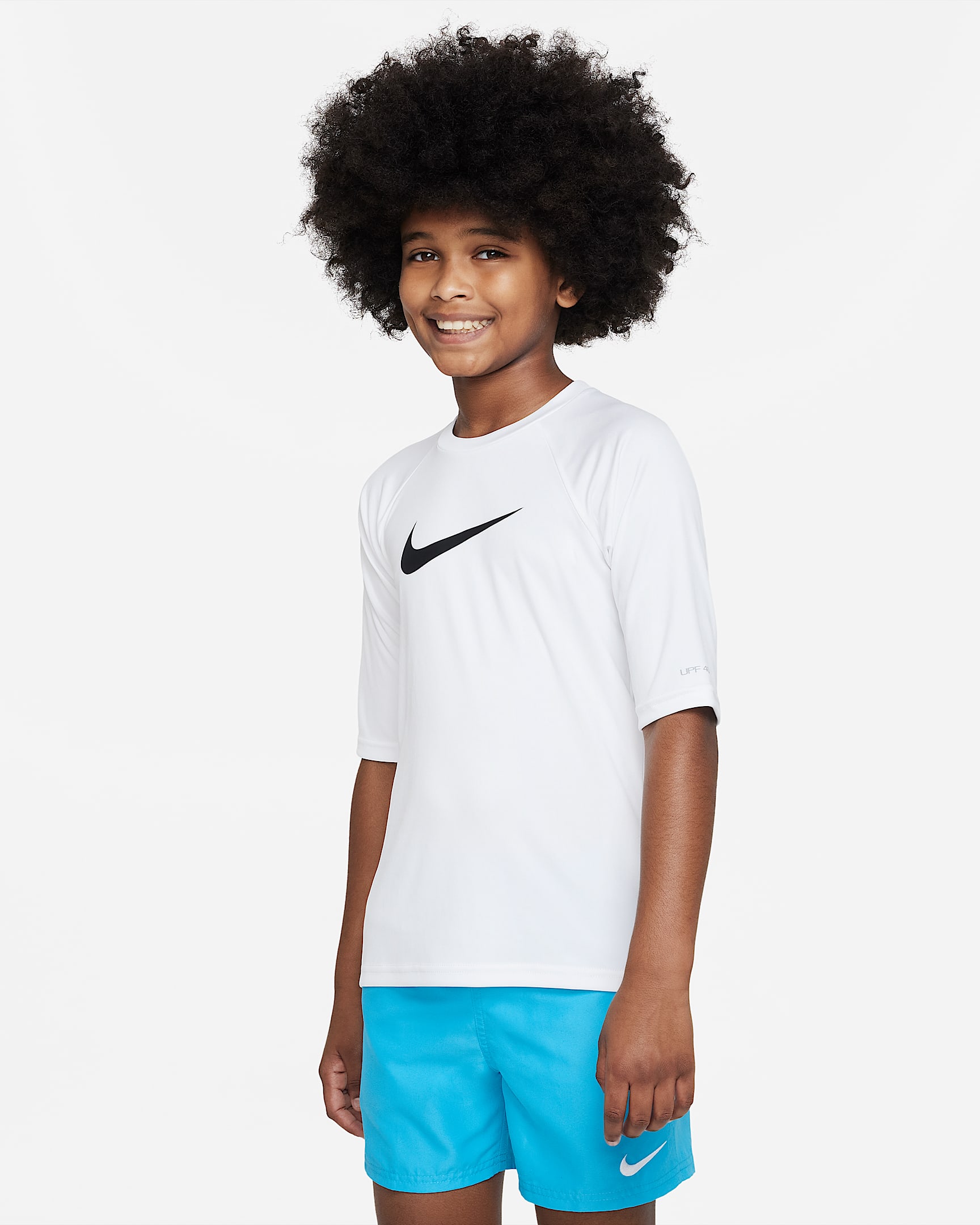 Playera hydroguard de manga corta Dri-FIT para niño talla grande Nike - Blanco/Negro
