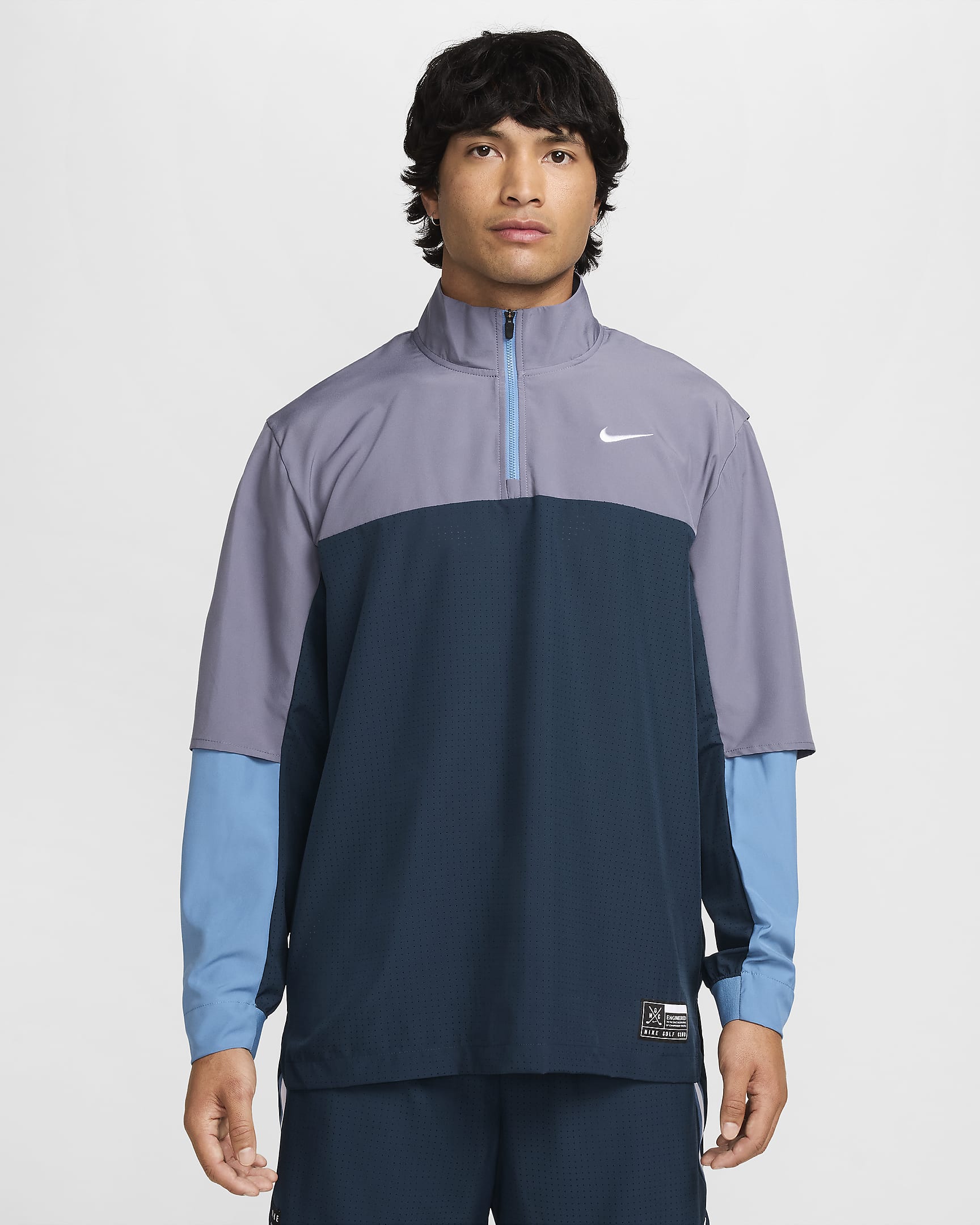 Nike Golf Club Dri-FIT Golfjacke mit Halbreißverschluss (Herren) - Armory Navy/Light Carbon/Aegean Storm/Weiß