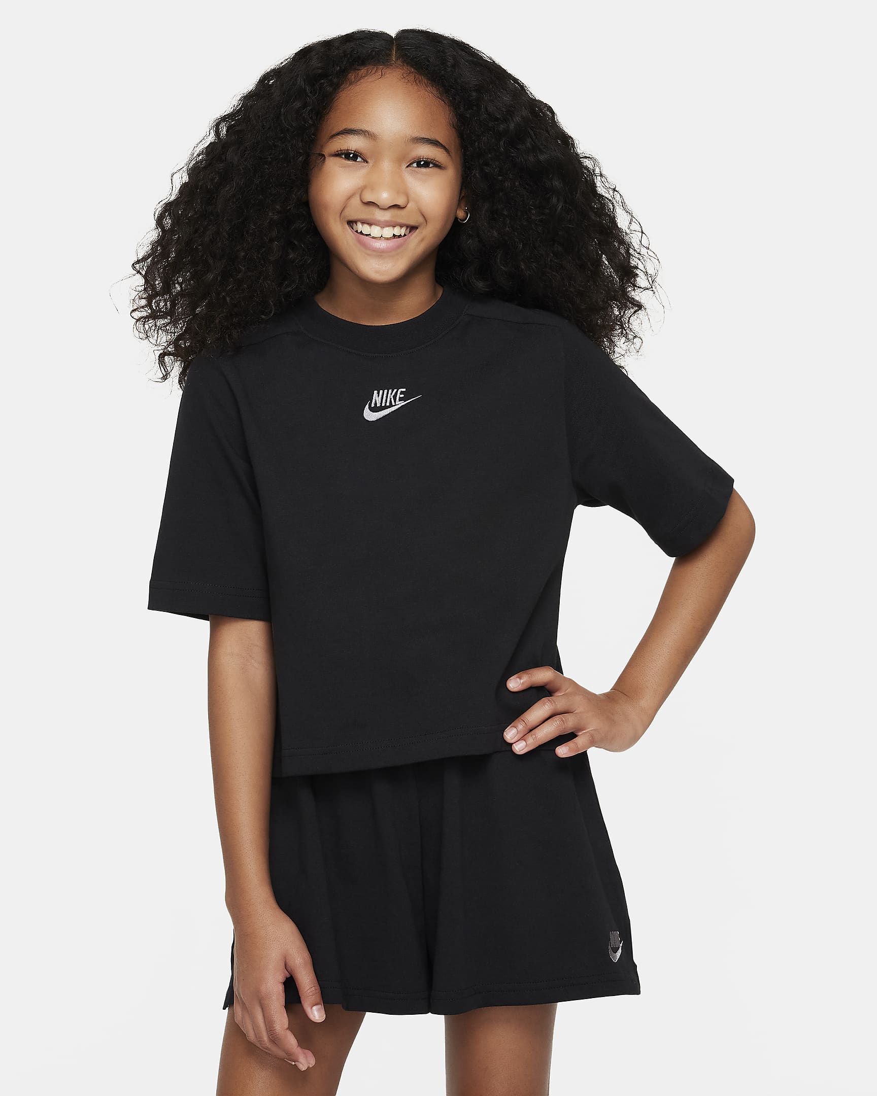 Nike Sportswear Older Kids' (Girls') Short-Sleeve Top - Black/Flat Pewter