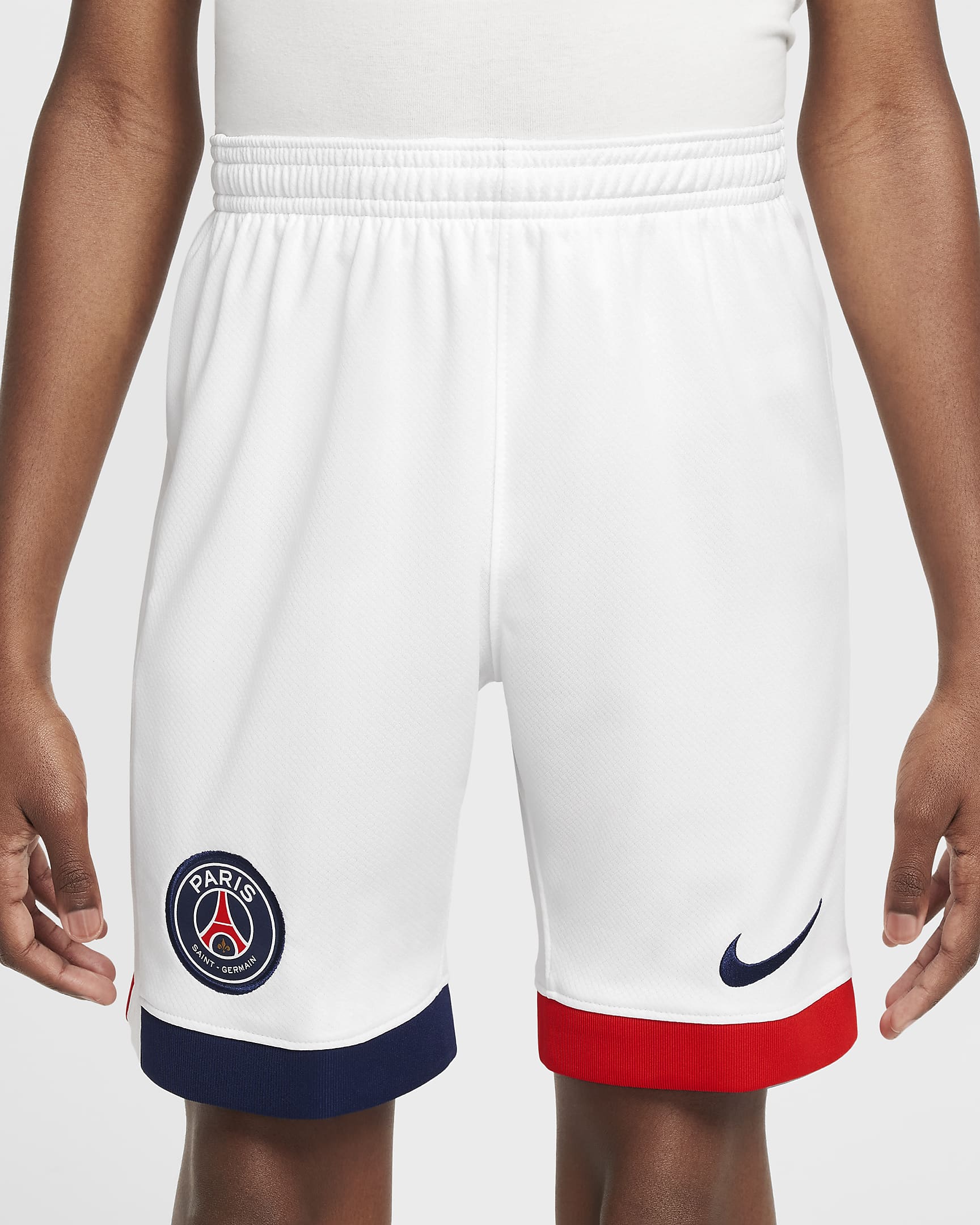 Short de foot Replica Nike Dri-FIT Paris Saint-Germain 2024/25 Stadium Extérieur pour ado - Blanc/University Red/Midnight Navy/Midnight Navy