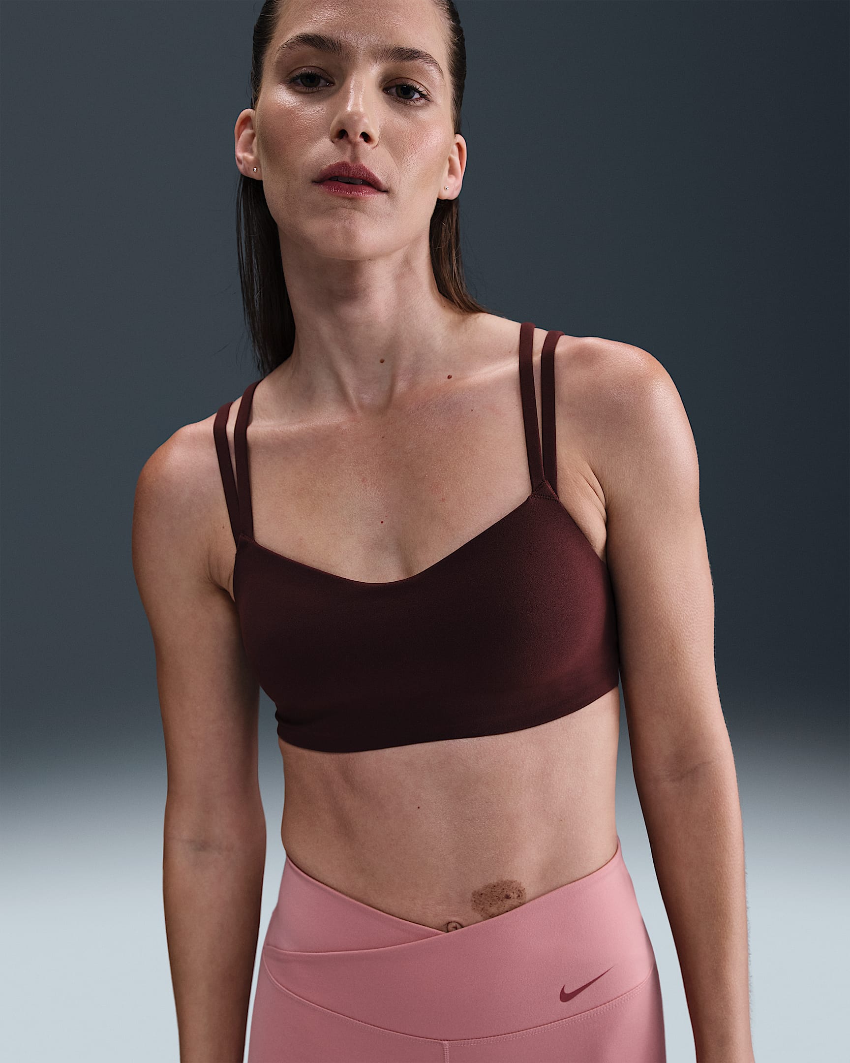 Nike Zenvy Strappy Women's Light-Support Padded Sports Bra - Burgundy Crush/White