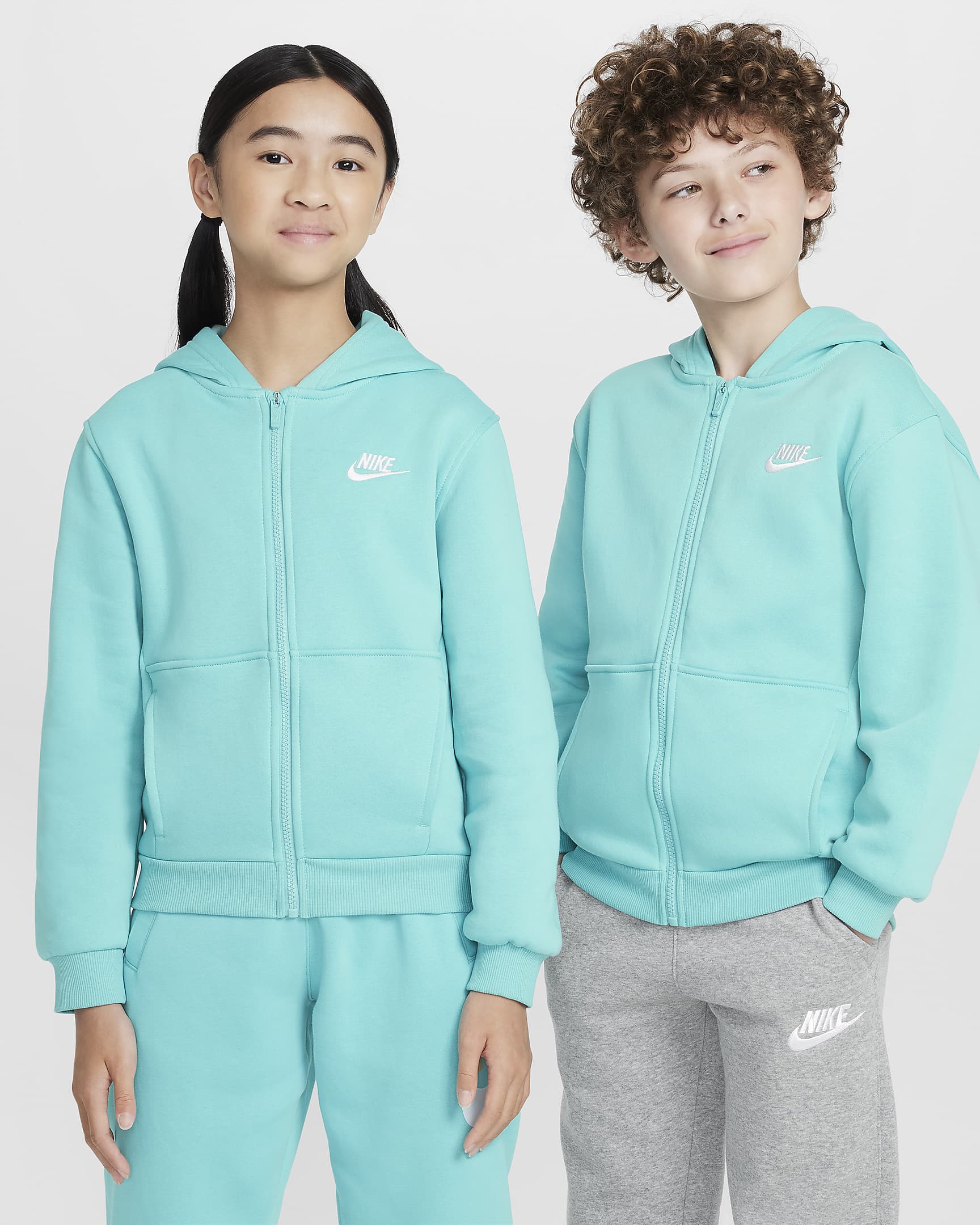 Sudadera con gorro de cierre completo para niños talla grande Nike Sportswear Club Fleece - Escarcha verde/Blanco