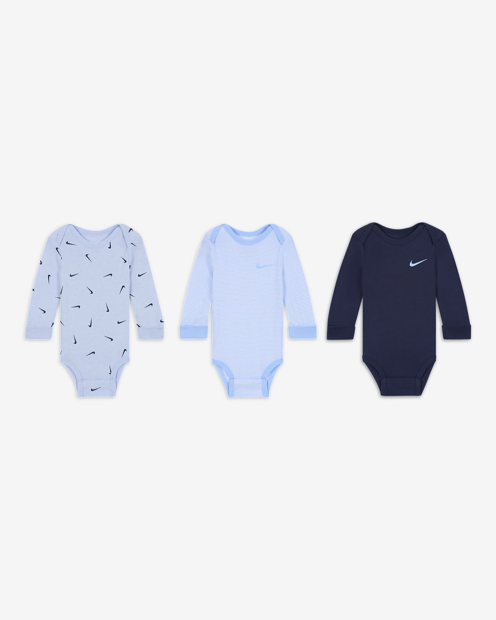 Nike Baby Essentials Baby (0-9M) Long Sleeve Bodysuits (3 Pack) - Cobalt Bliss