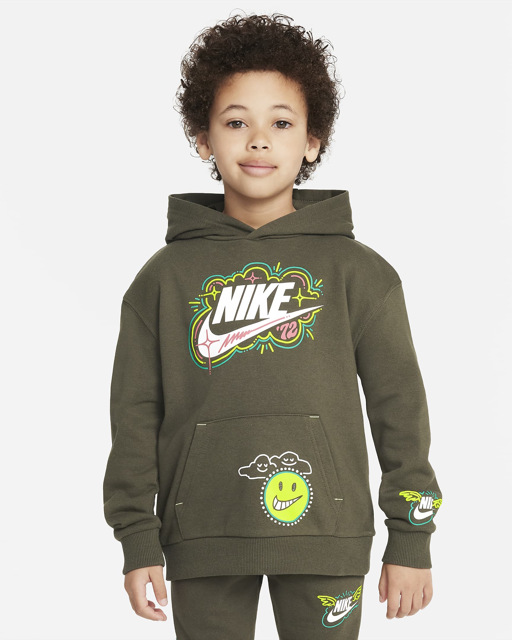 Nike Sportswear "Art of Play" French Terry Pullover Little Kids Hoodie - Cargo Khaki