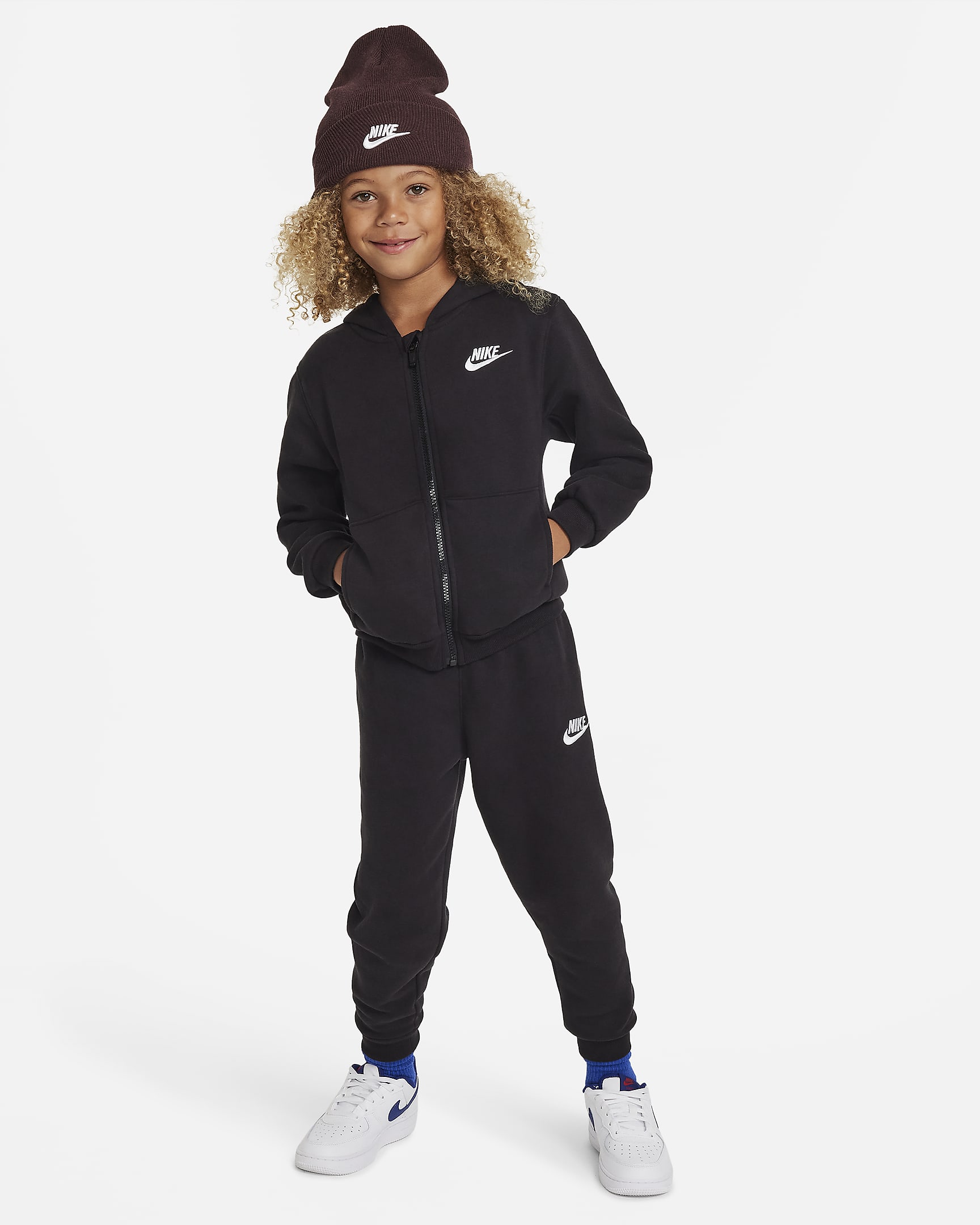 Conjunto de dos piezas de sudadera con gorro para niños talla pequeña Nike Full-Zip Club Set - Negro