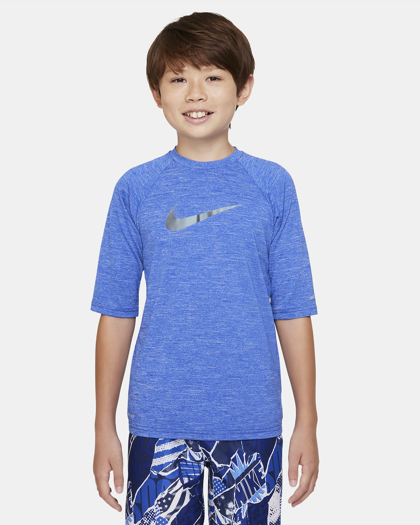 Camiseta Hydroguard de media manga para niño talla grande Nike Heather - Royal juego