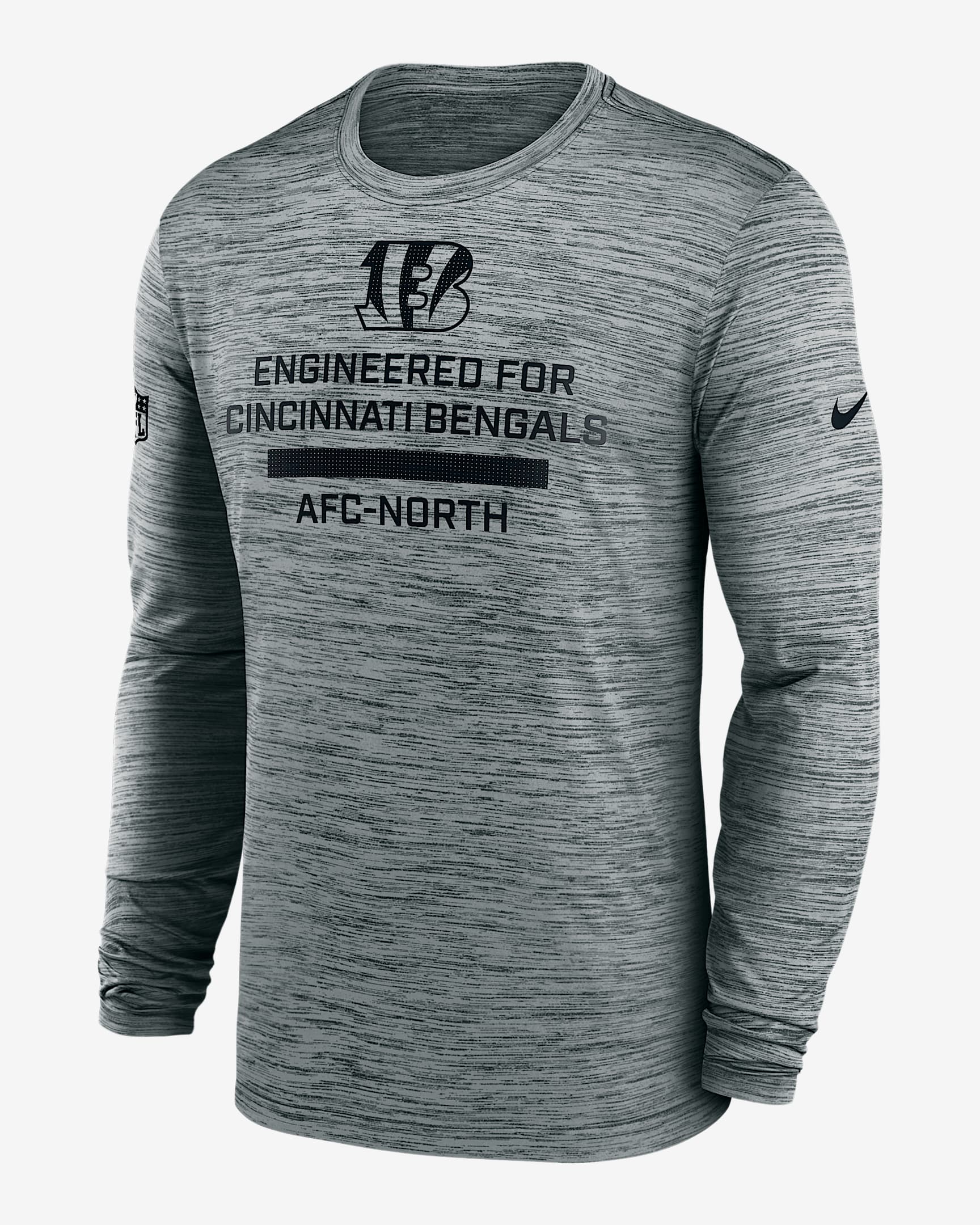 Cincinnati Bengals Sideline Team Issue Velocity Men's Nike Dri-FIT NFL Long-Sleeve T-Shirt - Grey