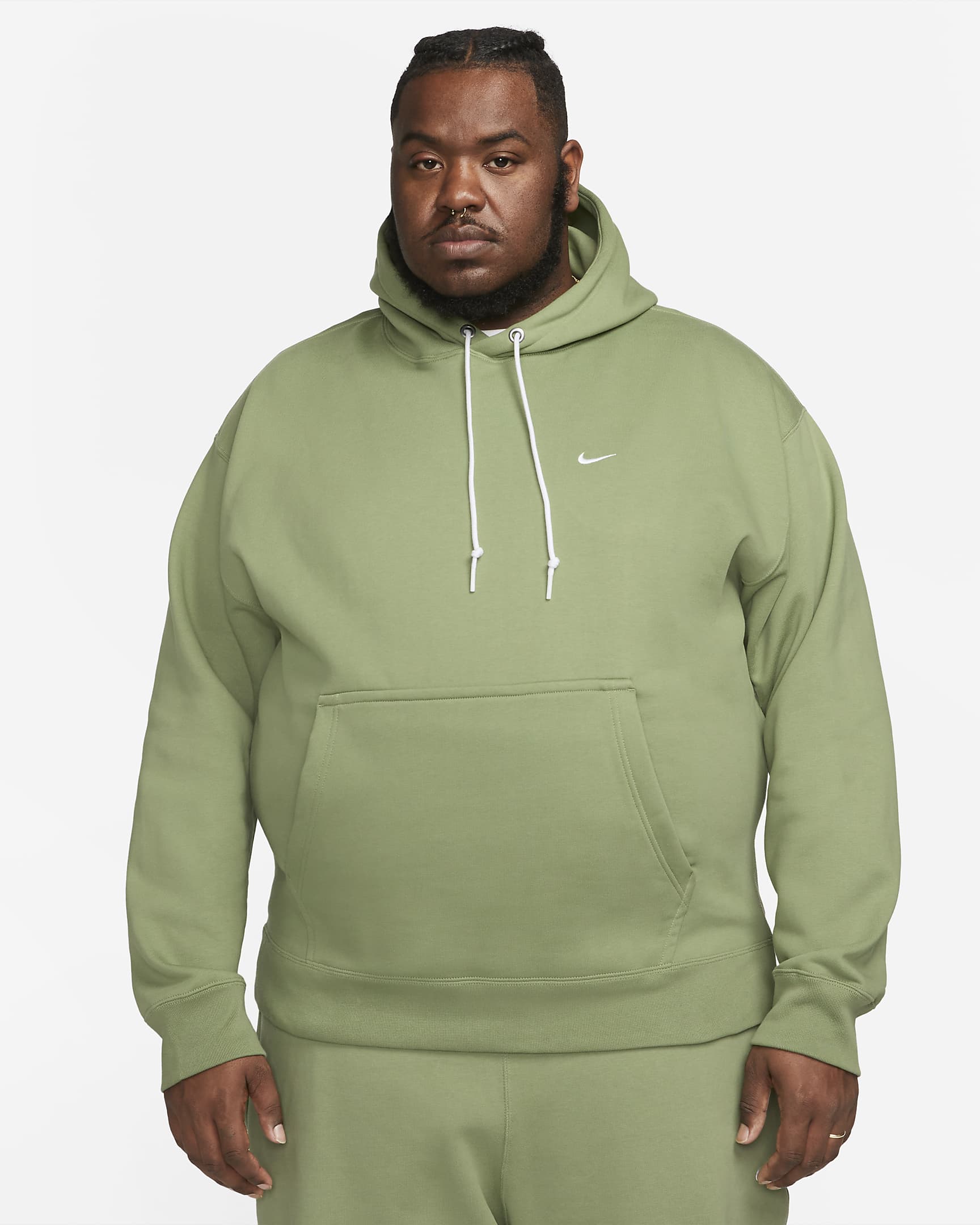 Nike Solo Swoosh Men's Fleece Pullover Hoodie - Oil Green/White