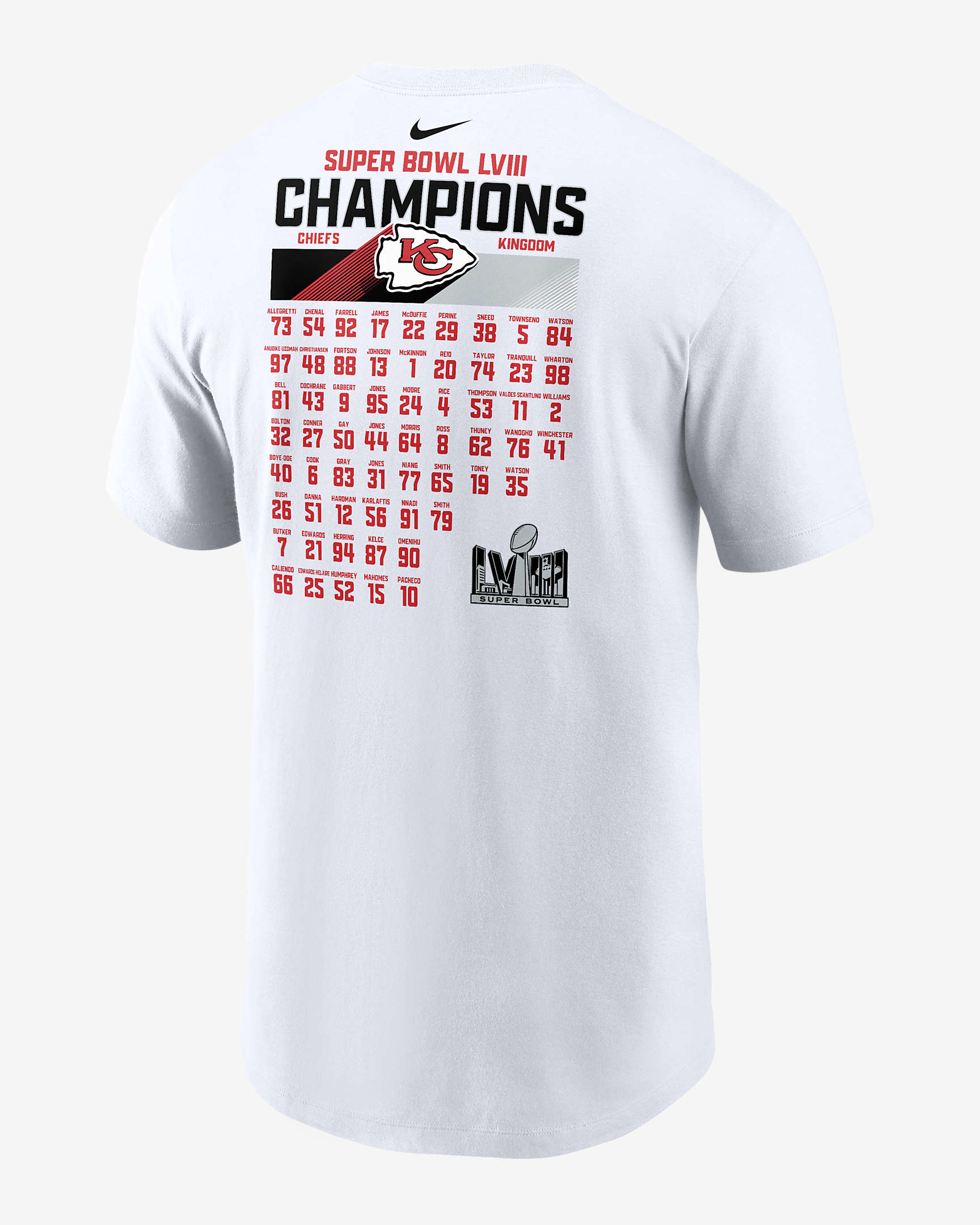 Kansas City Chiefs Super Bowl LVIII Champions Roster Men's Nike NFL T ...