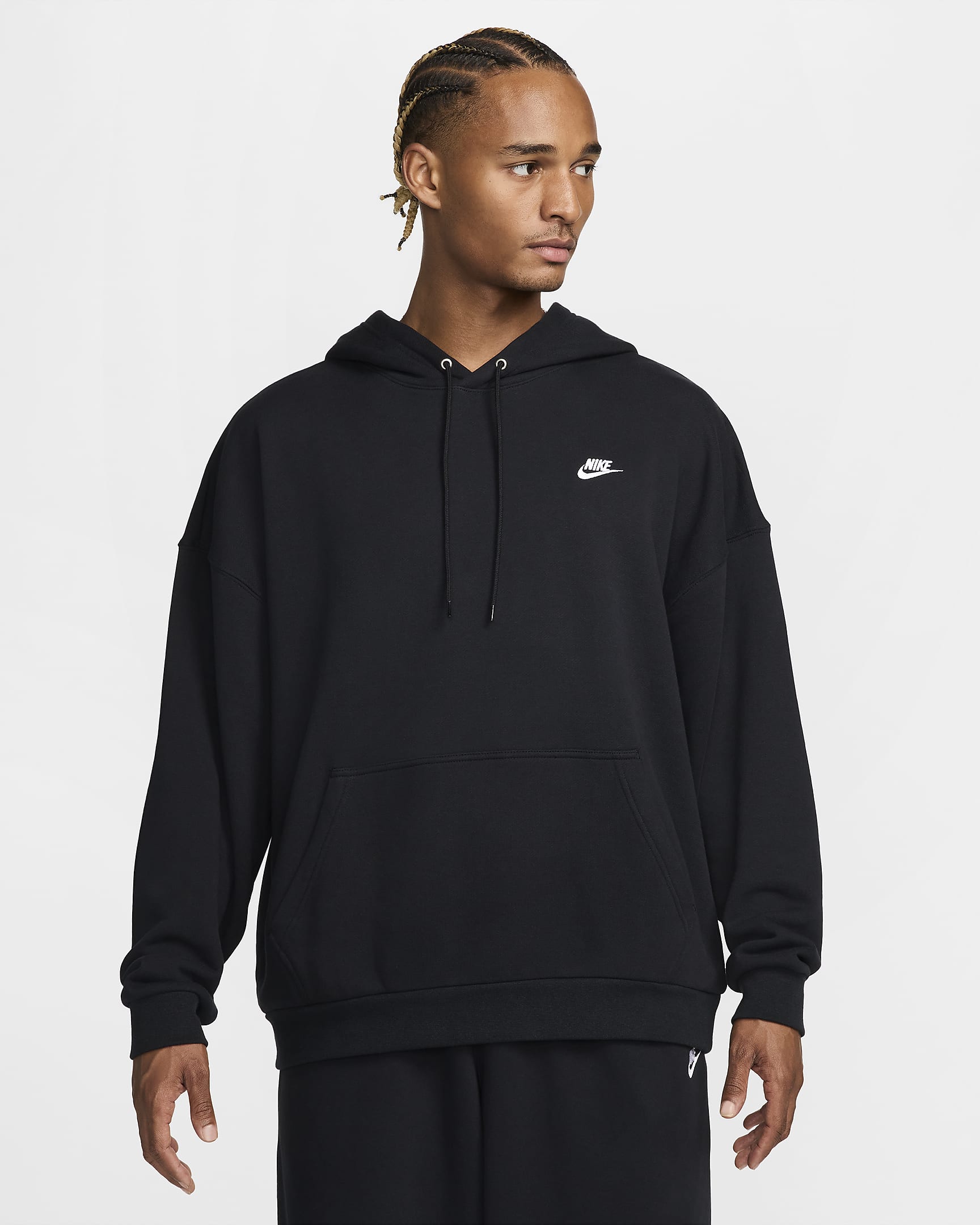 Nike Club Fleece extragroßer Hoodie aus French-Terry (Herren) - Schwarz/Schwarz/Weiß