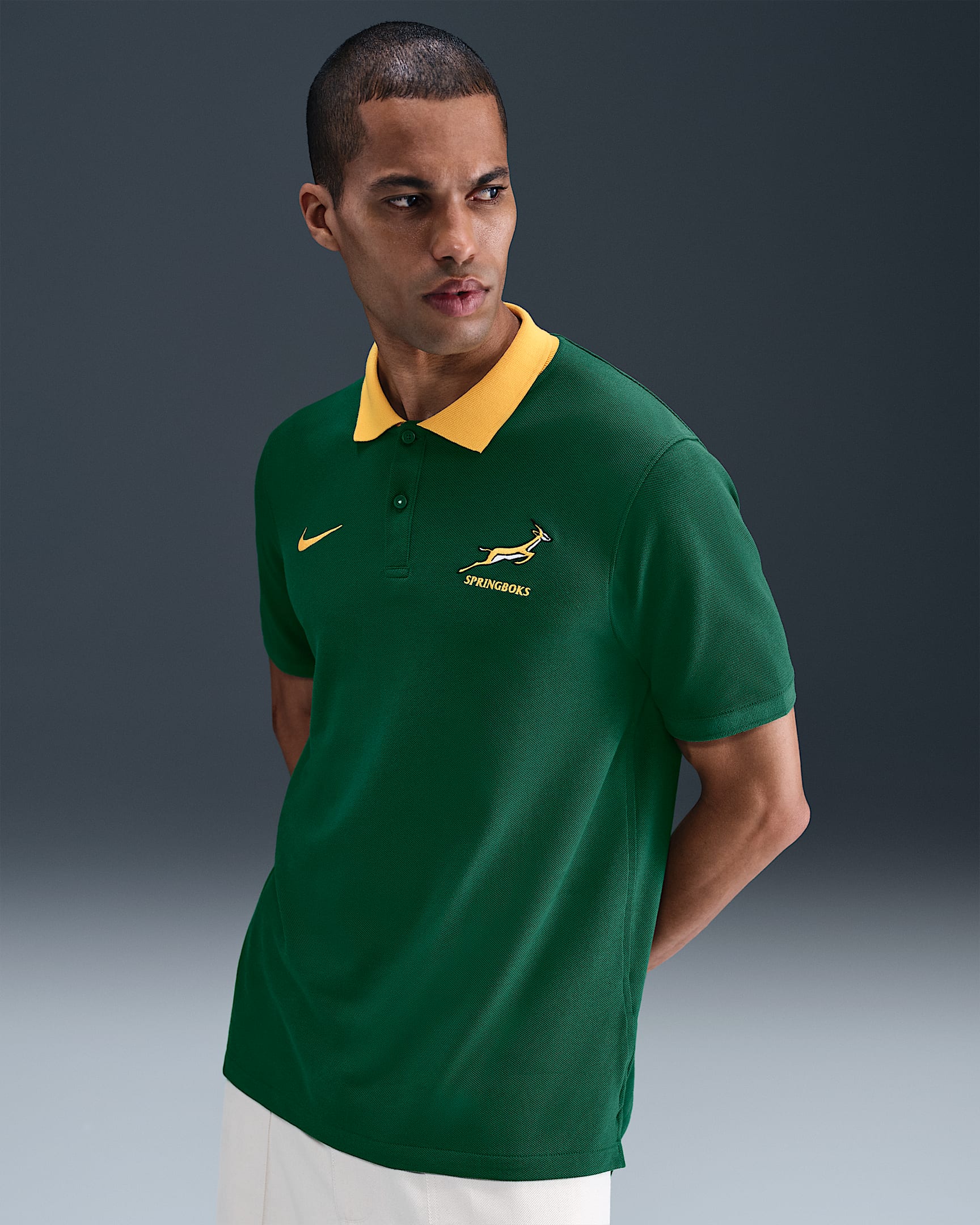 Ανδρική πικέ μπλούζα πόλο ράγκμπι Springboks Nike - Gorge Green/University Gold