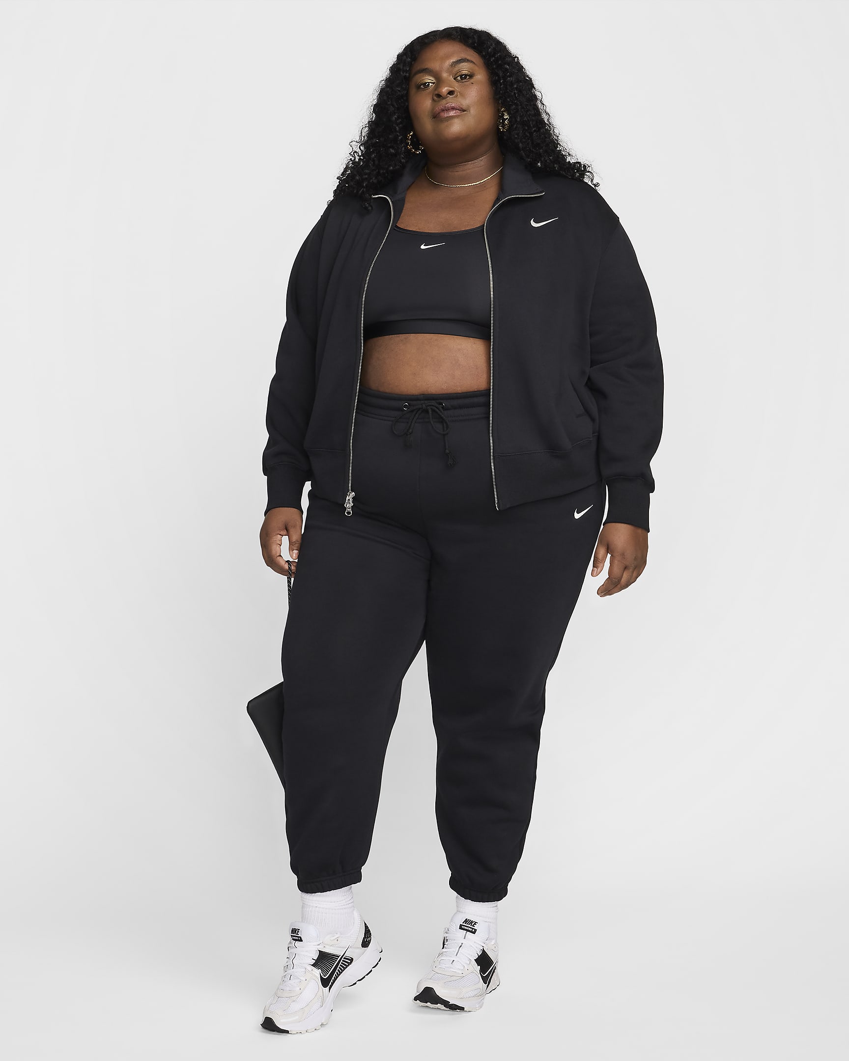 Nike Sportswear Phoenix Fleece Women's High-Waisted Oversized Tracksuit Bottoms (Plus Size) - Black/Sail