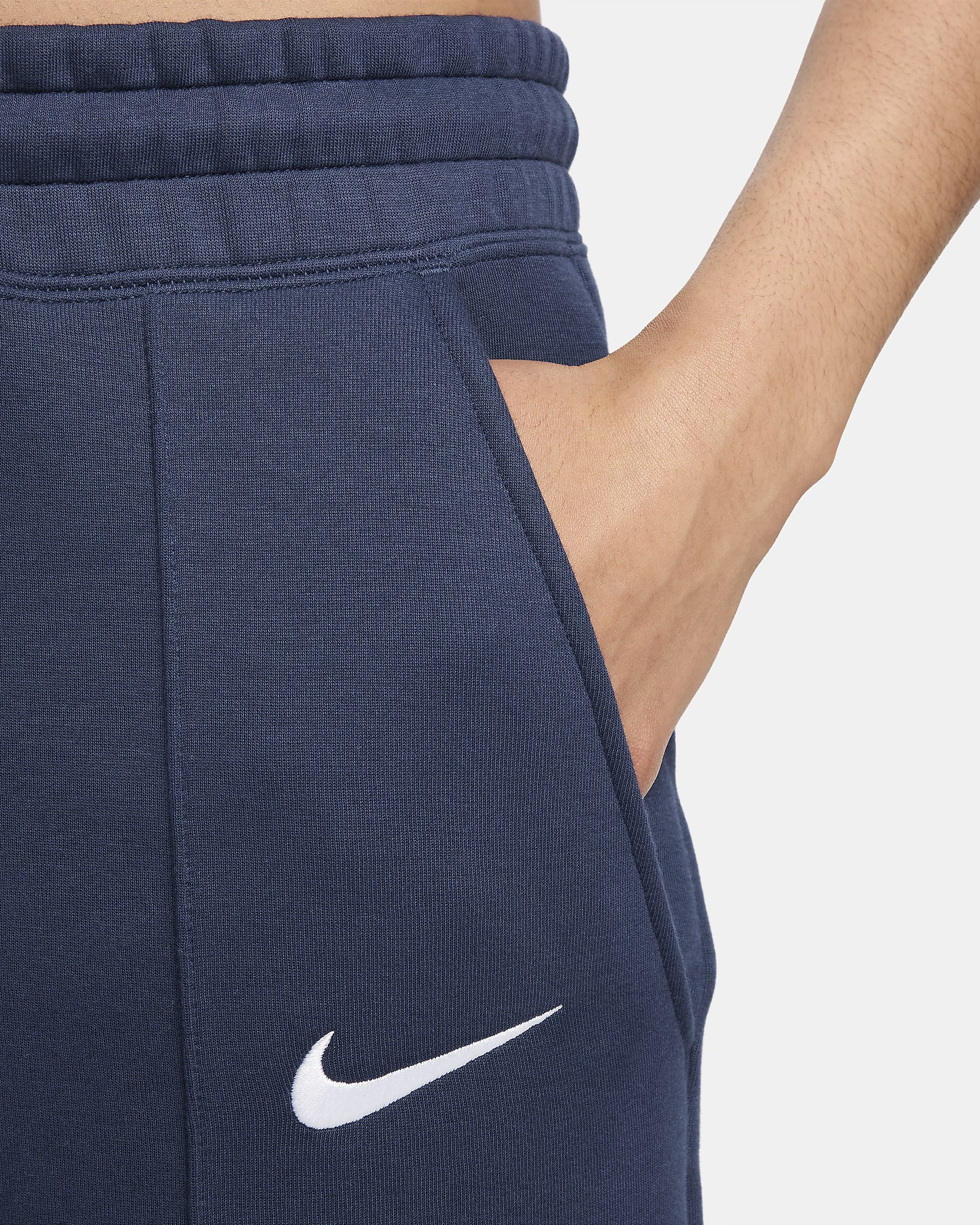 Dámské fotbalové kalhoty Nike Paris Saint-Germain Tech Fleece se středně vysokým pasem - Midnight Navy/Bílá