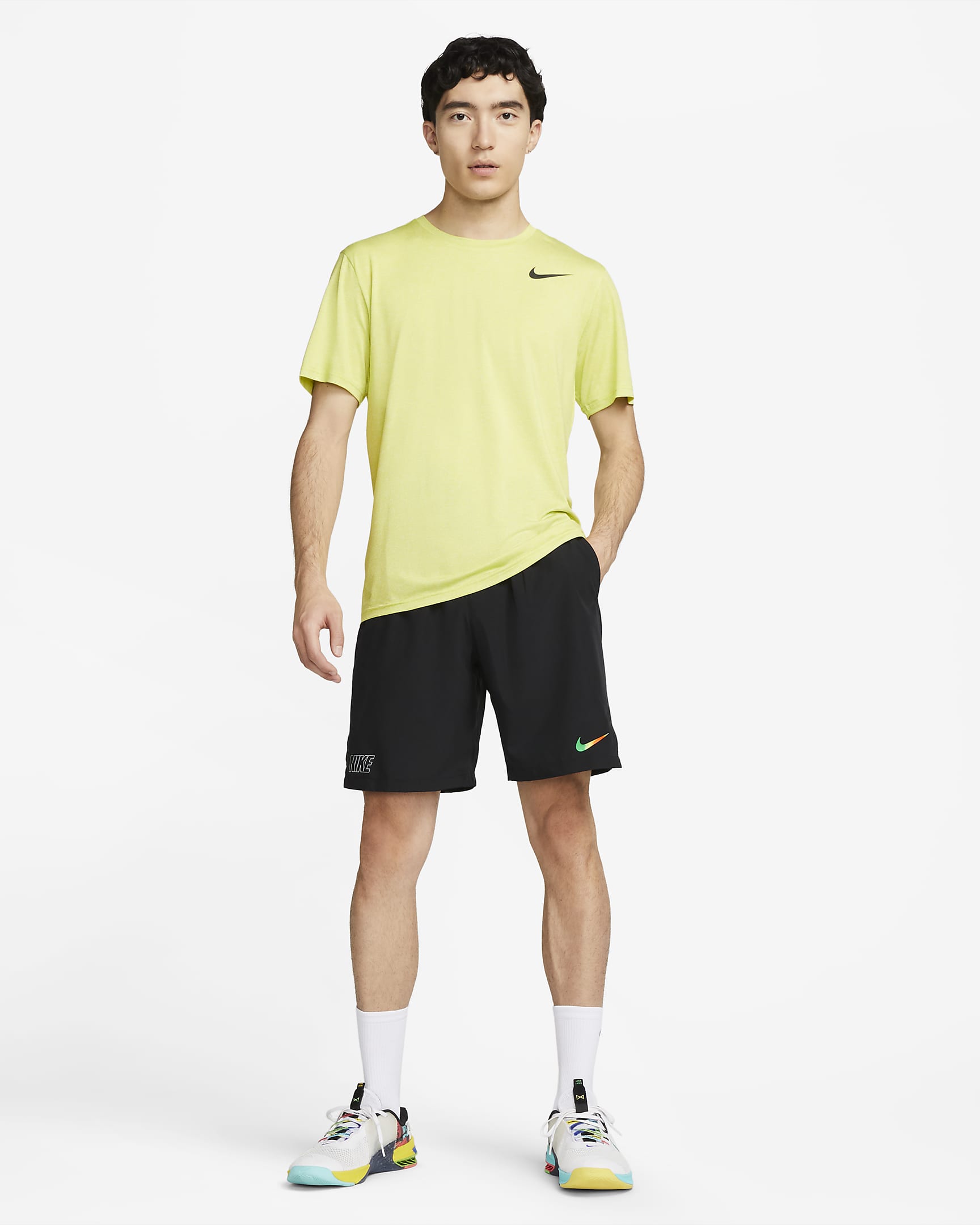 Nike Dri-FIT Flex 男款 9" 梭織健身短褲 - 黑色/白色