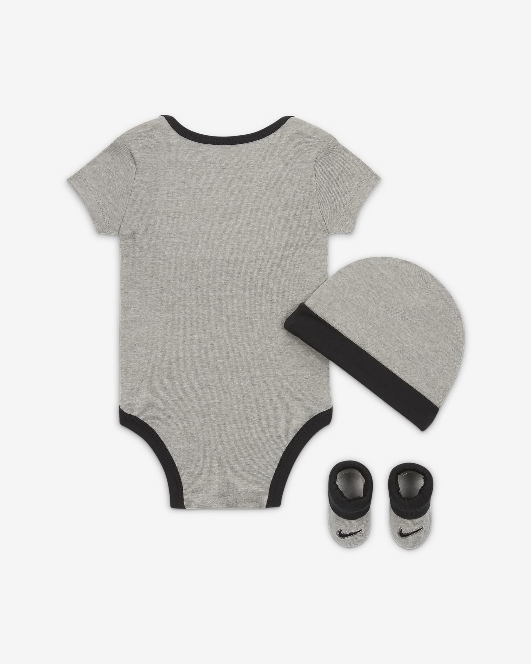 Nike Baby (6-12M) Bodysuit, Hat and Booties Box Set - Dark Grey Heather