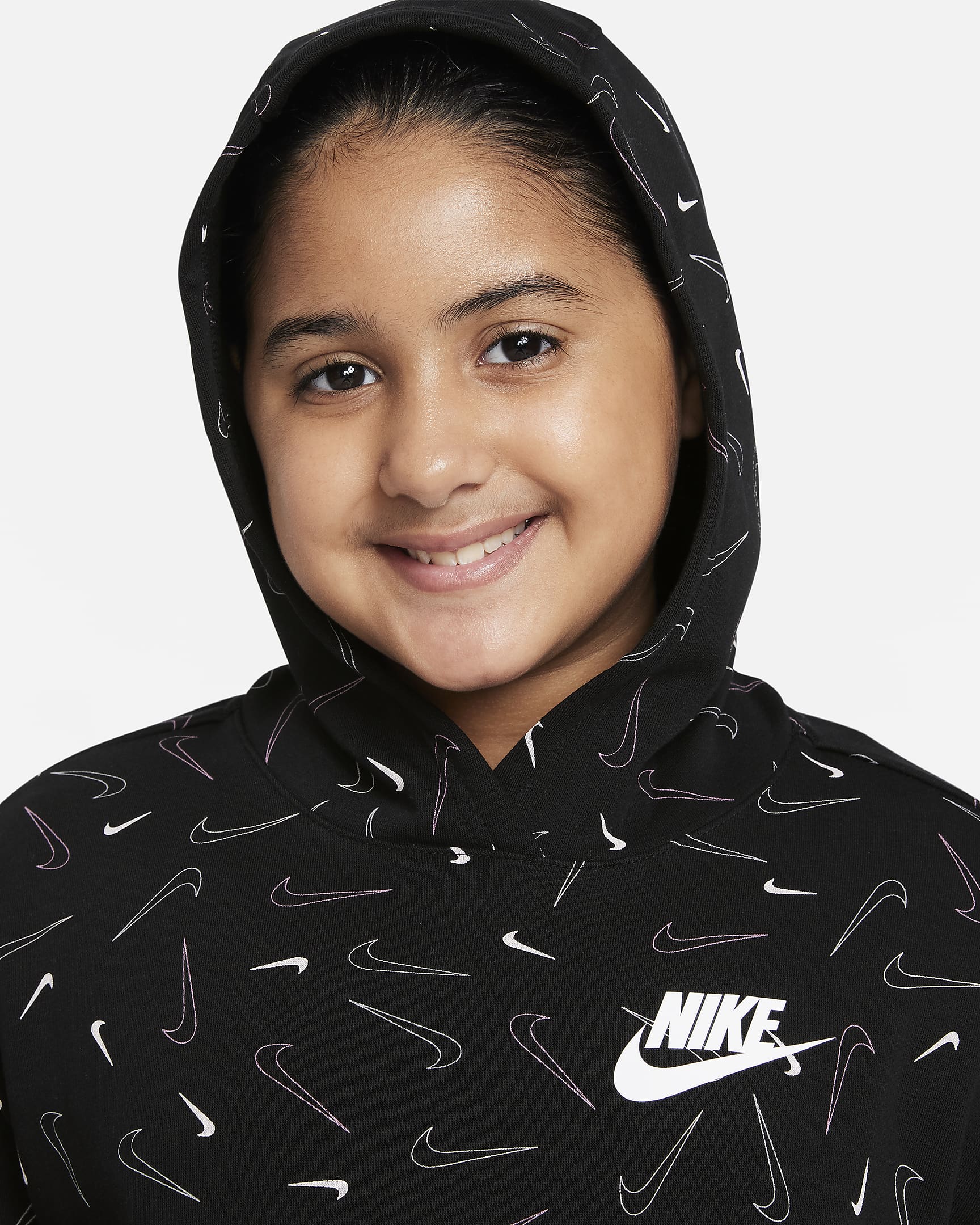 Nike Sportswear Big Kids' (Girls') Printed Fleece Hoodie (Extended Size ...