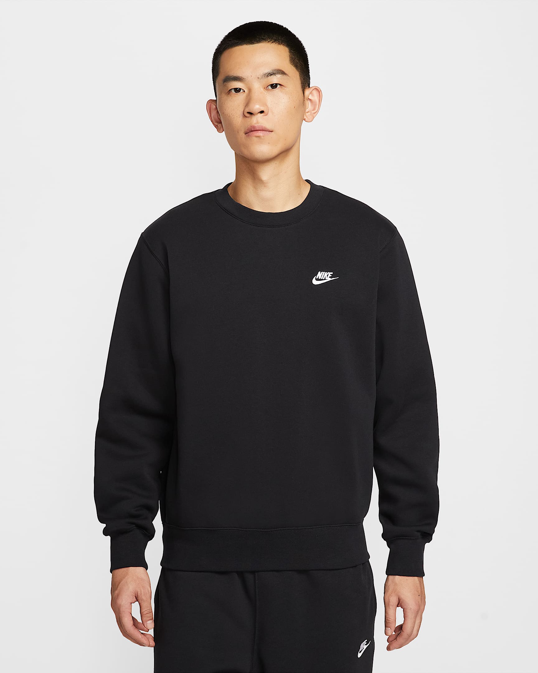 Nike Club 男款 Fleece 圓領上衣 - 黑色/白色