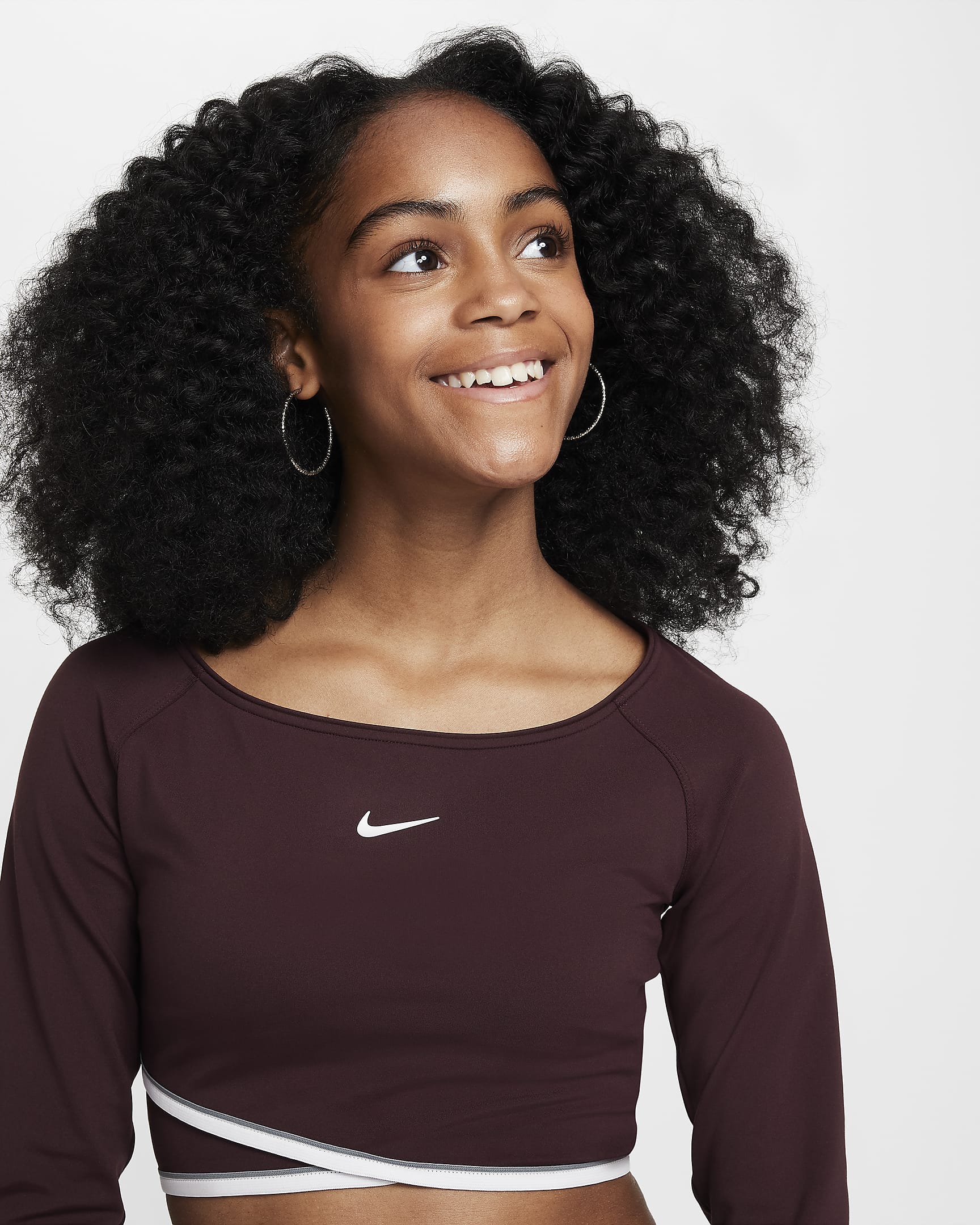 Haut à manches longues Nike Dri-FIT pour fille - Burgundy Crush/Blanc/Smoke Grey/Blanc