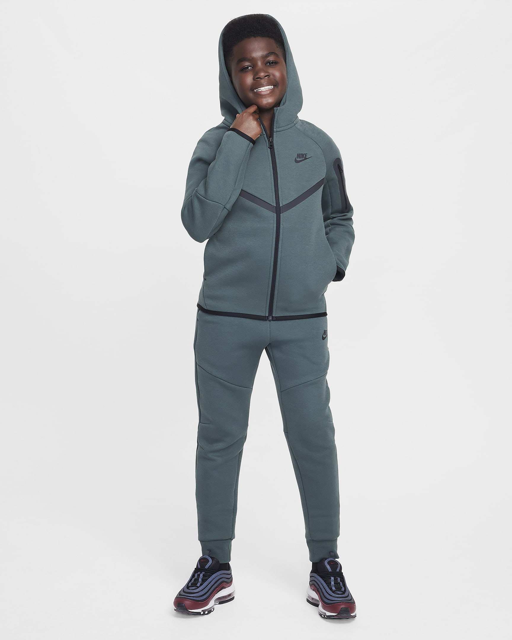 Nike Sportswear Tech Fleece Big Kids' Full-Zip Hoodie - Vintage Green/Vintage Green/Black/Black