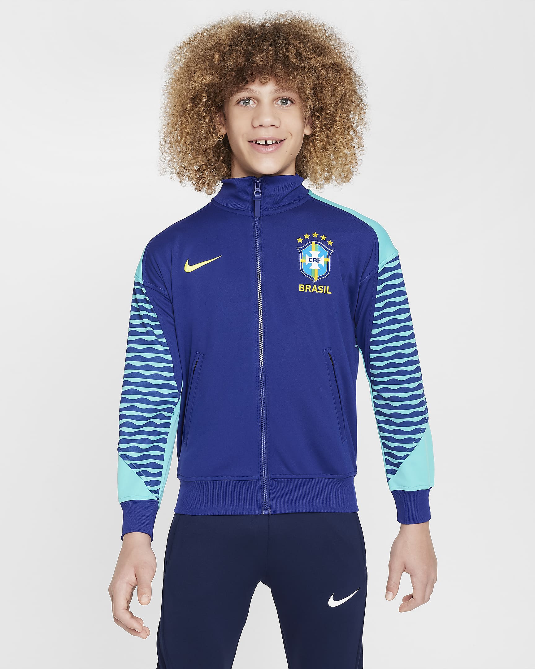 Brazil Academy Pro Big Kids' Nike Dri-FIT Soccer Anthem Jacket - Deep Royal Blue/Light Retro/Dynamic Yellow