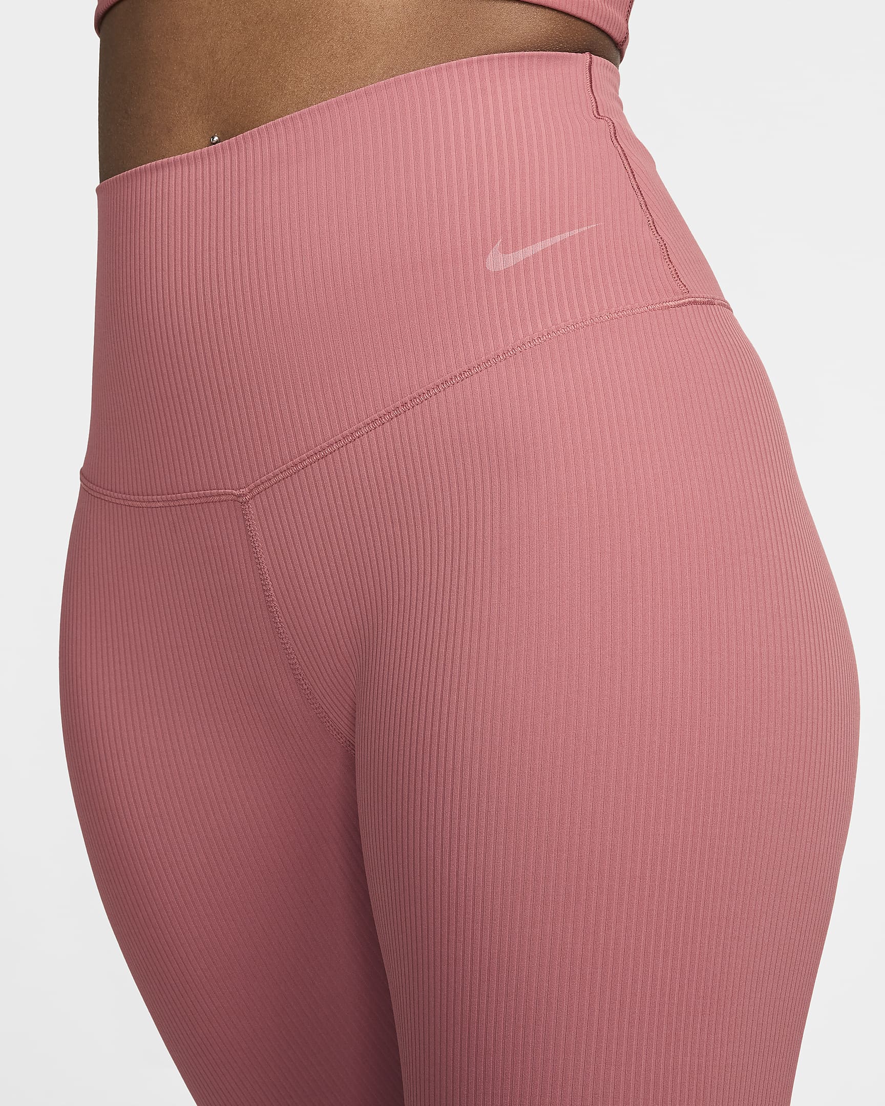 เลกกิ้งเอวสูง 7/8 ส่วนผู้หญิงซัพพอร์ตแบบอ่อนโยน Nike Zenvy Rib - Canyon Pink/ดำ