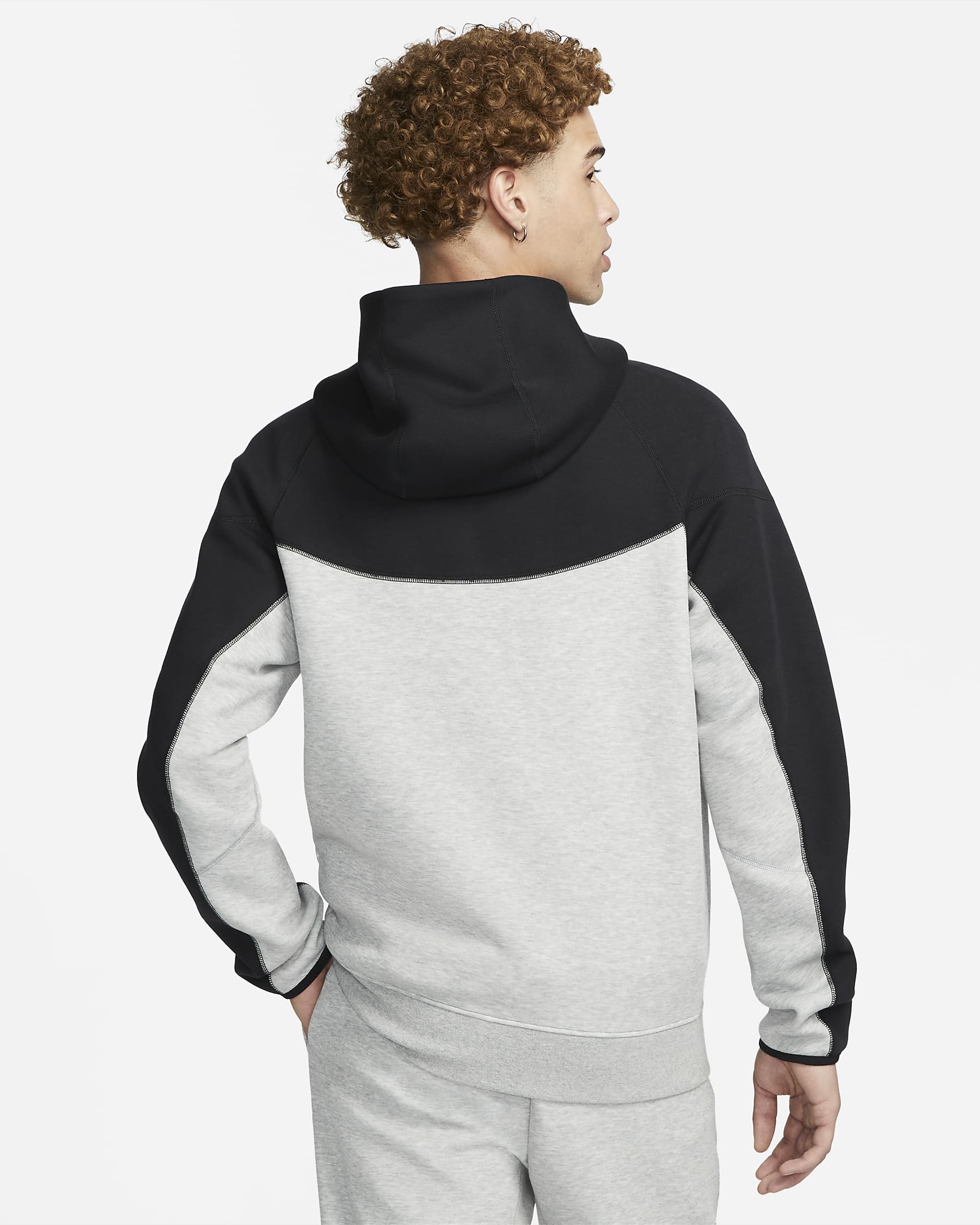 Pánská mikina s kapucí a dlouhým zipem Nike Sportswear Tech Fleece Windrunner - Dark Grey Heather/Černá/Bílá