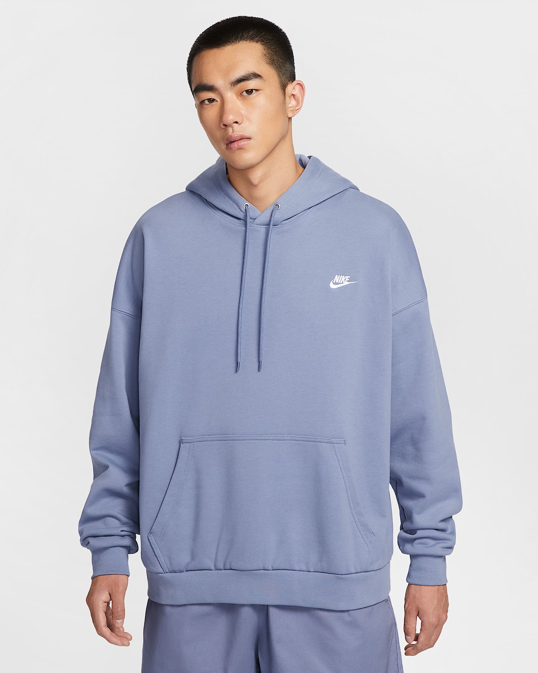 Nike Club Fleece Men's Oversized French Terry Pullover Hoodie - World Indigo/World Indigo/White