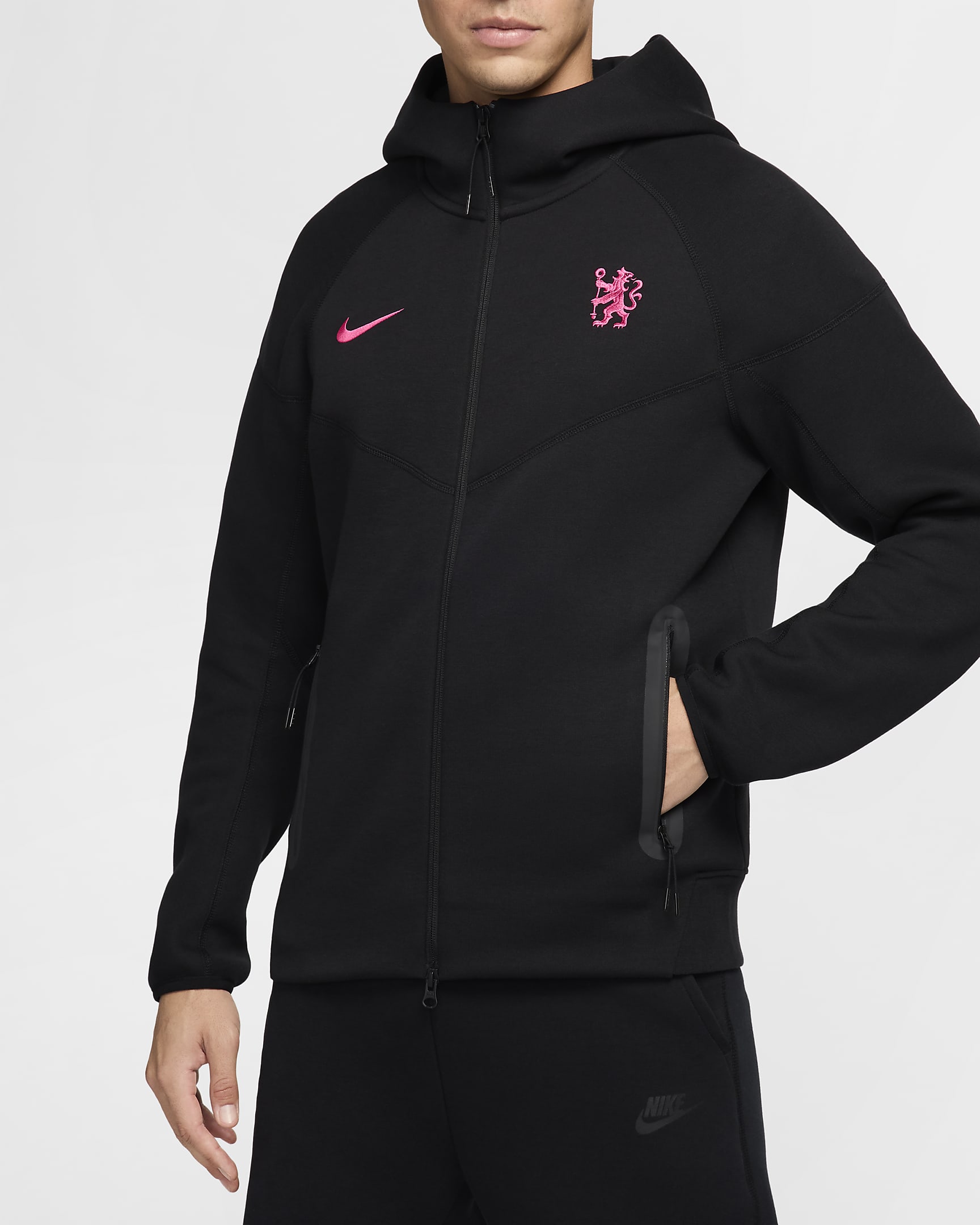 3e veste à zip Nike Football Chelsea FC Tech Fleece Windrunner pour homme - Noir/Pink Prime