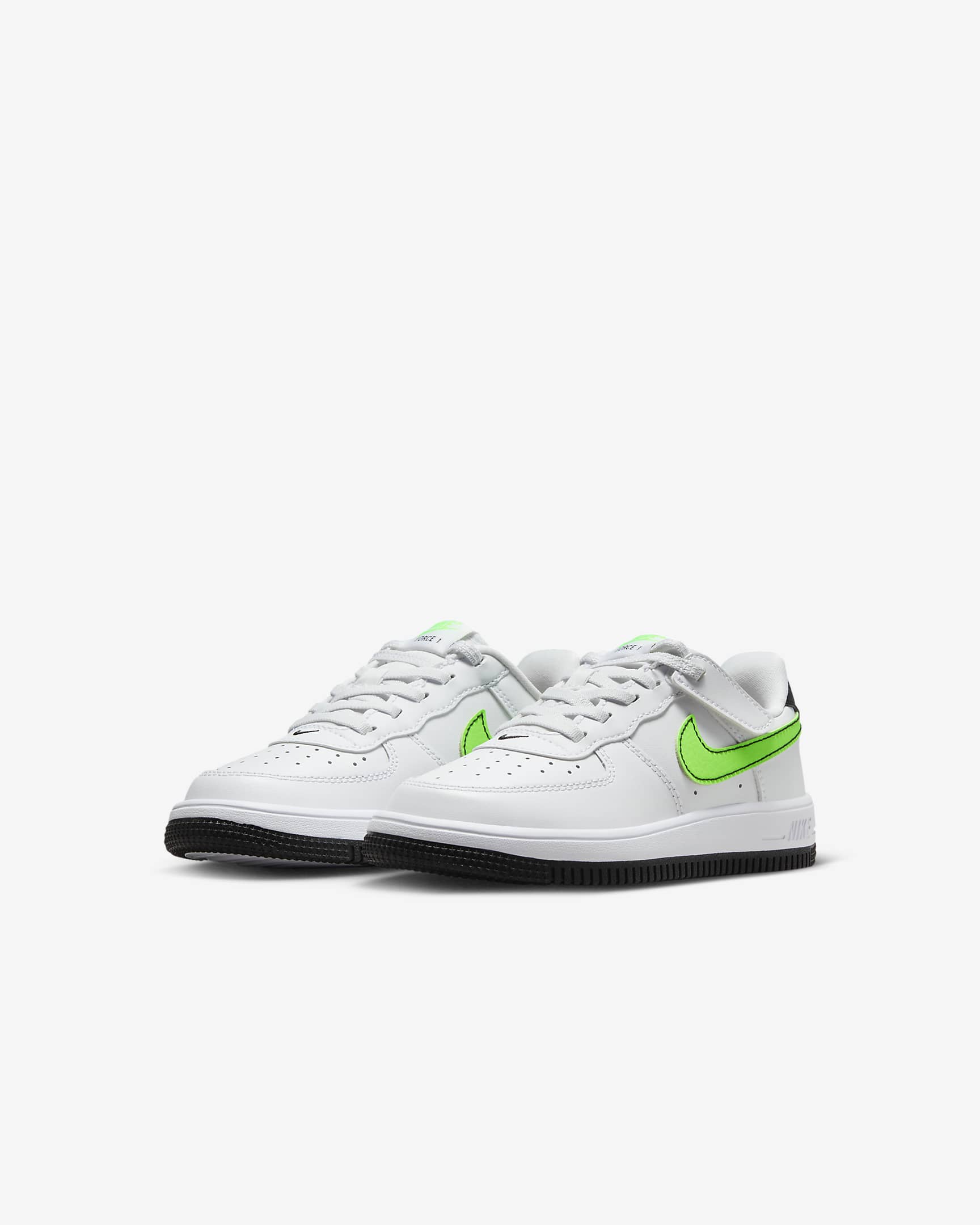 Nike Force 1 Low EasyOn Younger Kids' Shoes - White/Black/Green Strike