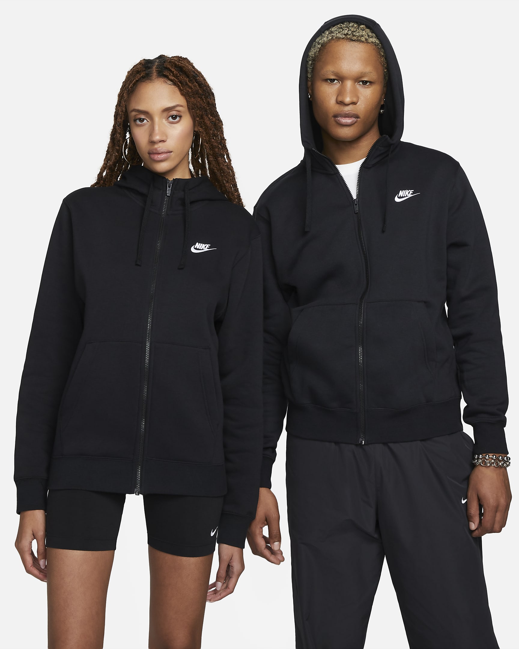 Sweat à capuche et zip Nike Sportswear Club Fleece pour Homme - Noir/Noir/Blanc