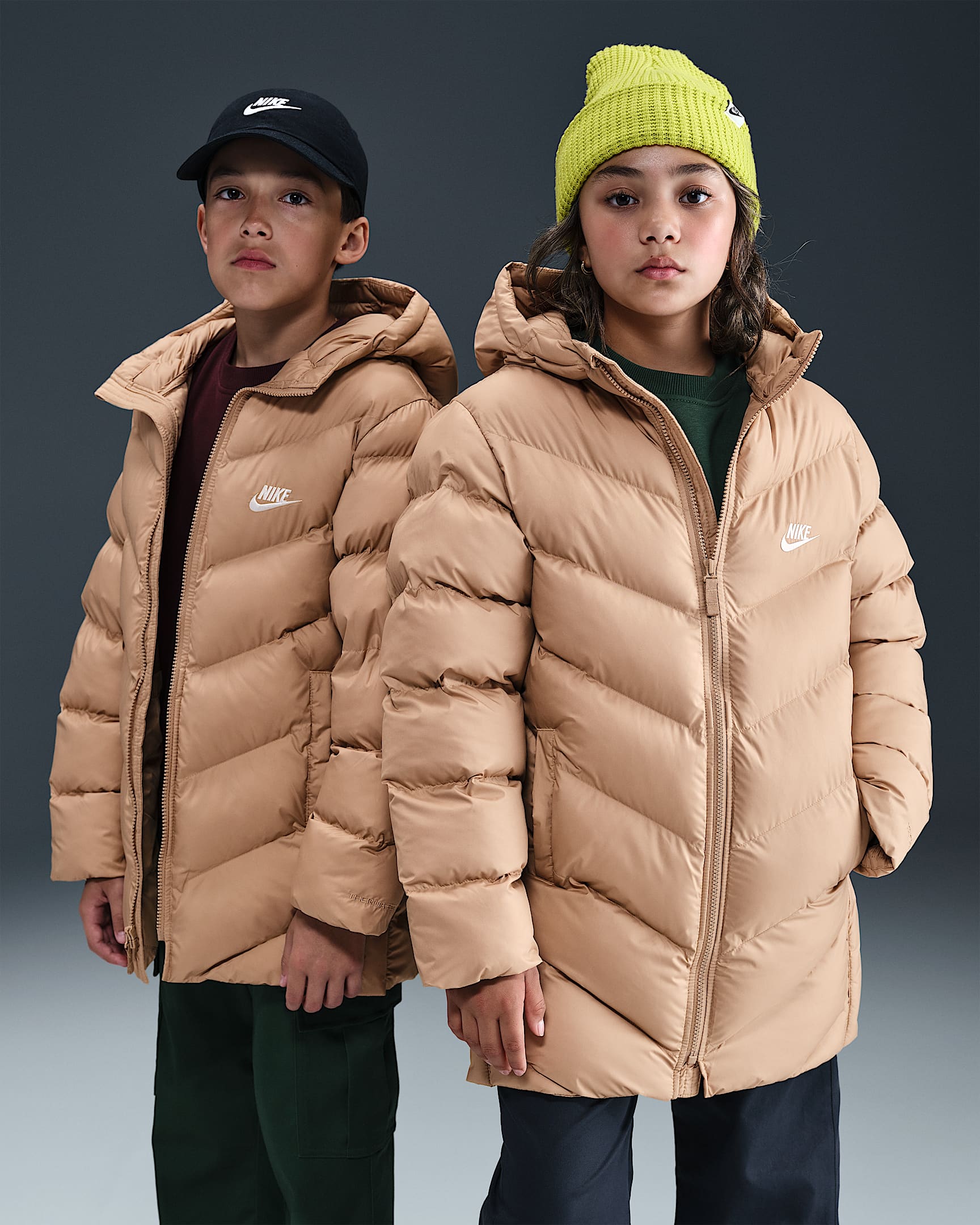 Nike Sportswear All Day Play Big Kids' Therma-FIT Loose-Fit Puffer Jacket - Hemp/White