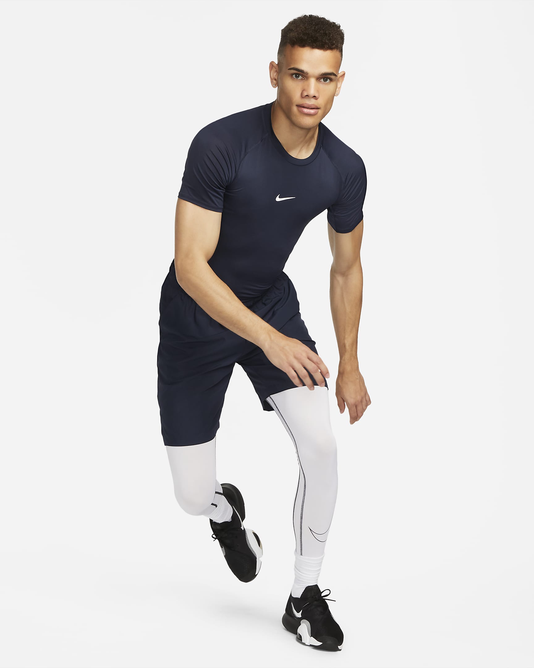 Nike Pro Dri-FIT strakke fitnesstop met korte mouwen voor heren - Obsidian/Wit